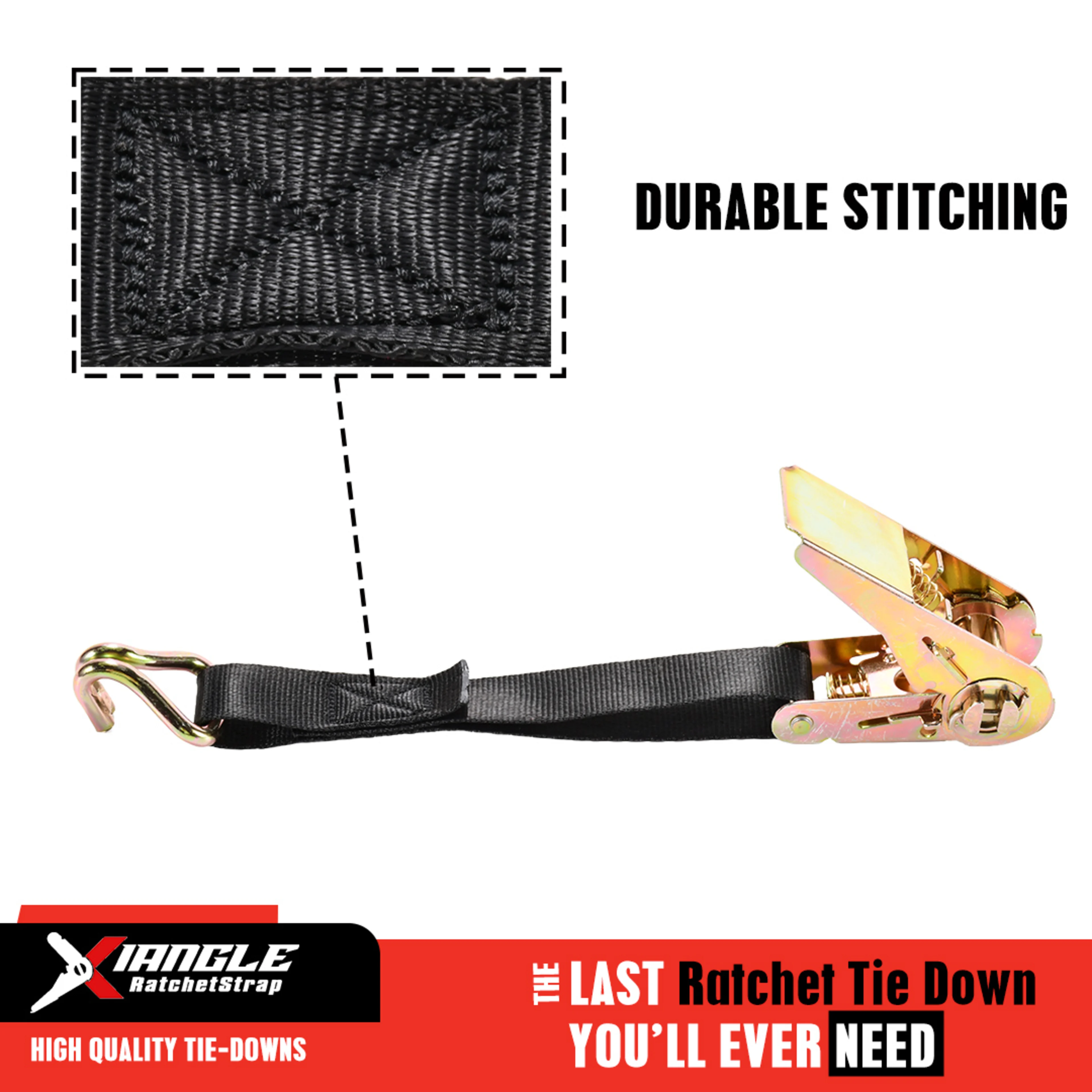 1" Zinc Plated Ratchet Strap with Double J-Hooks - 1760 lbs. BS