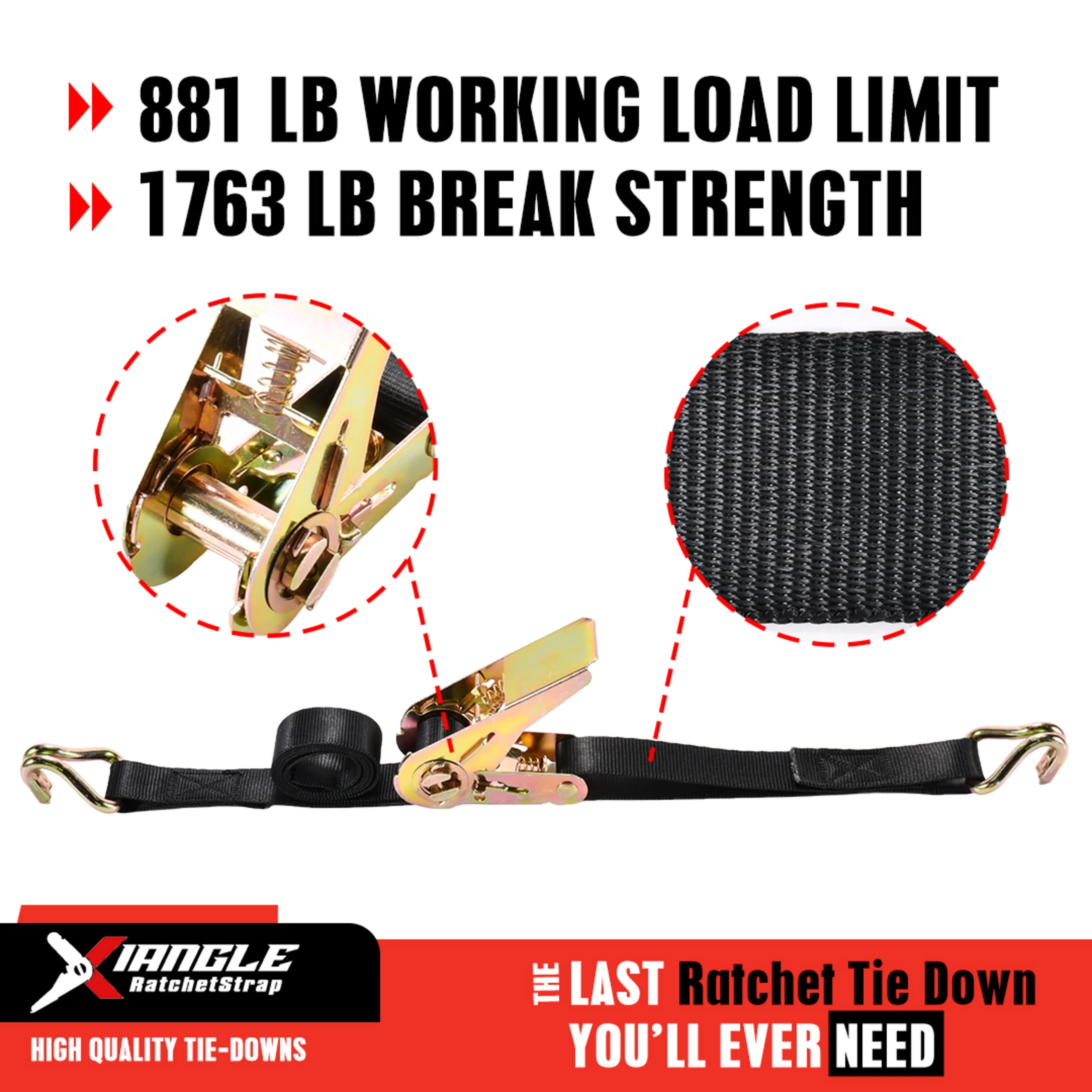 1" Zinc Plated Ratchet Strap with Double J-Hooks - 1760 lbs. BS