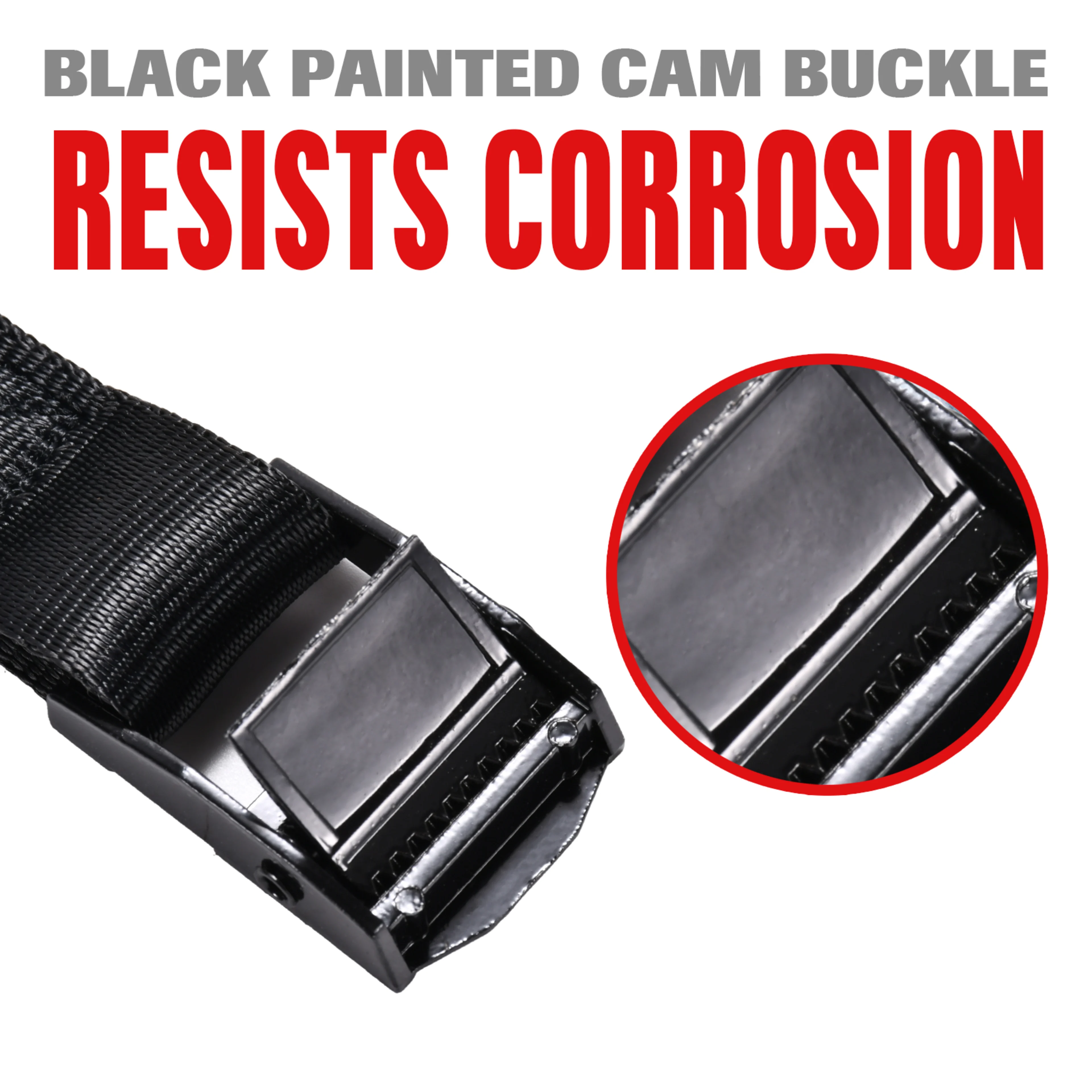 Correa de amarre sin fin con hebilla de leva de 25mm, acabado negro - LC 250 daN