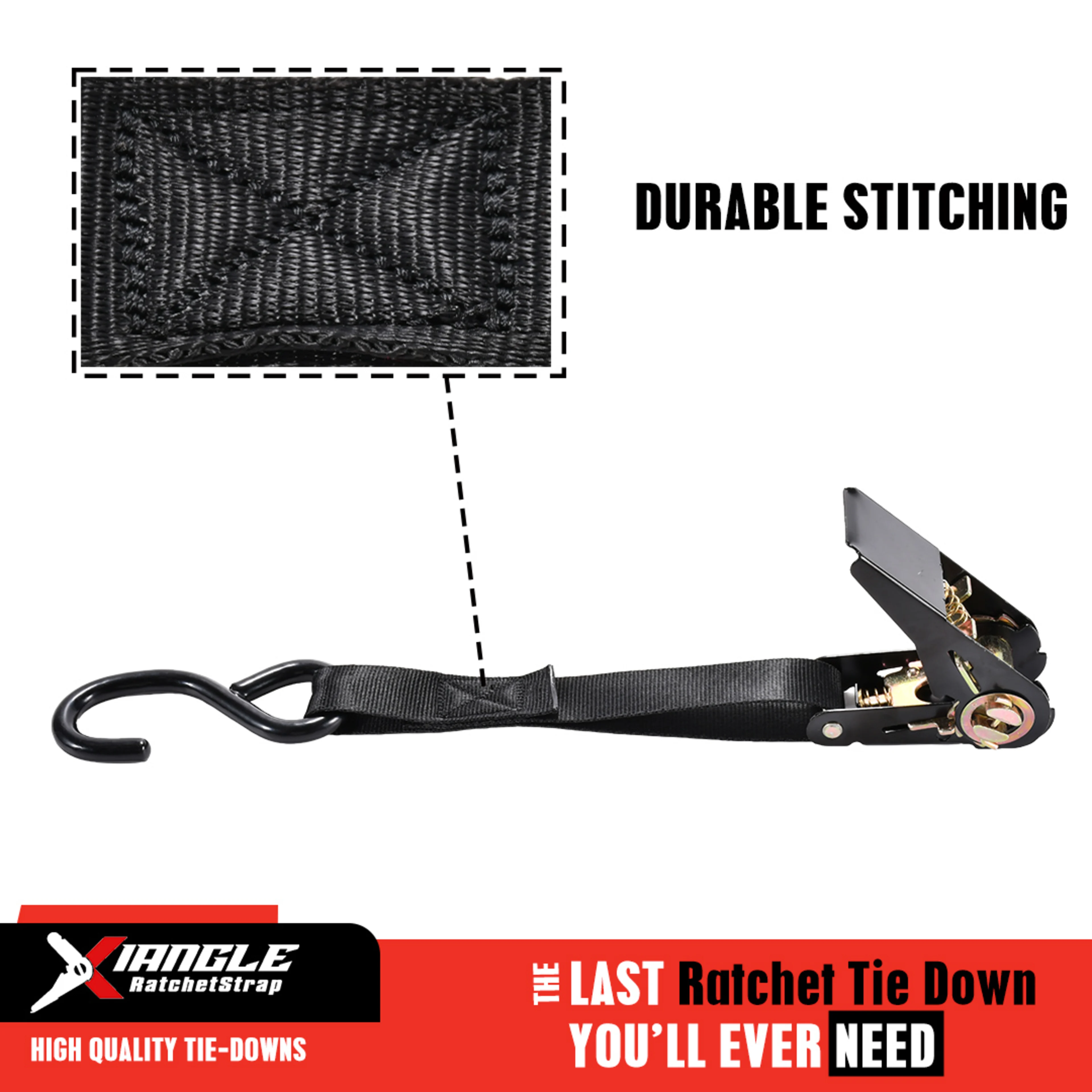 1" Black Plated Ratchet Strap, S-Hook - 1760 lbs. BS