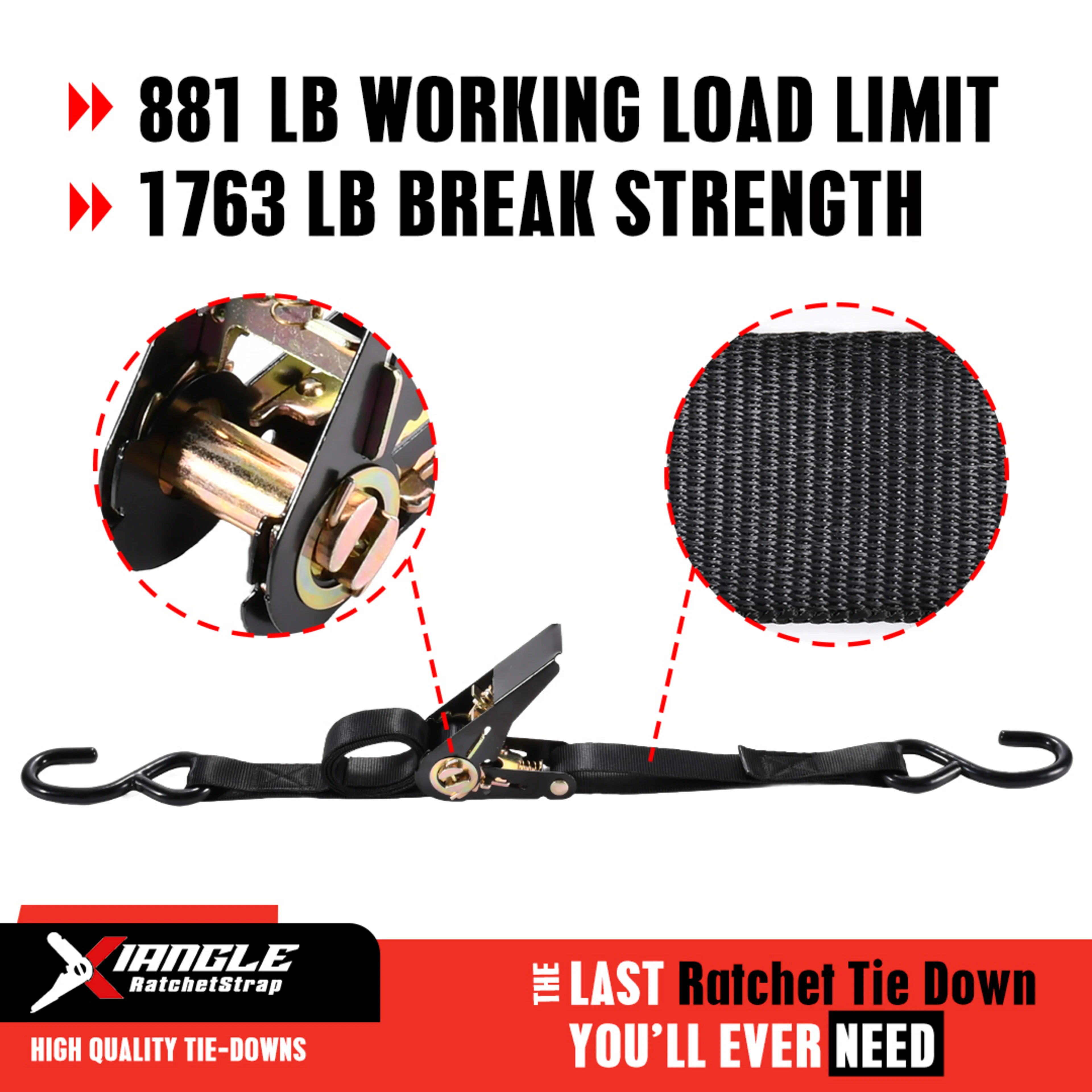 1" Black Plated Ratchet Strap, S-Hook - 1760 lbs. BS