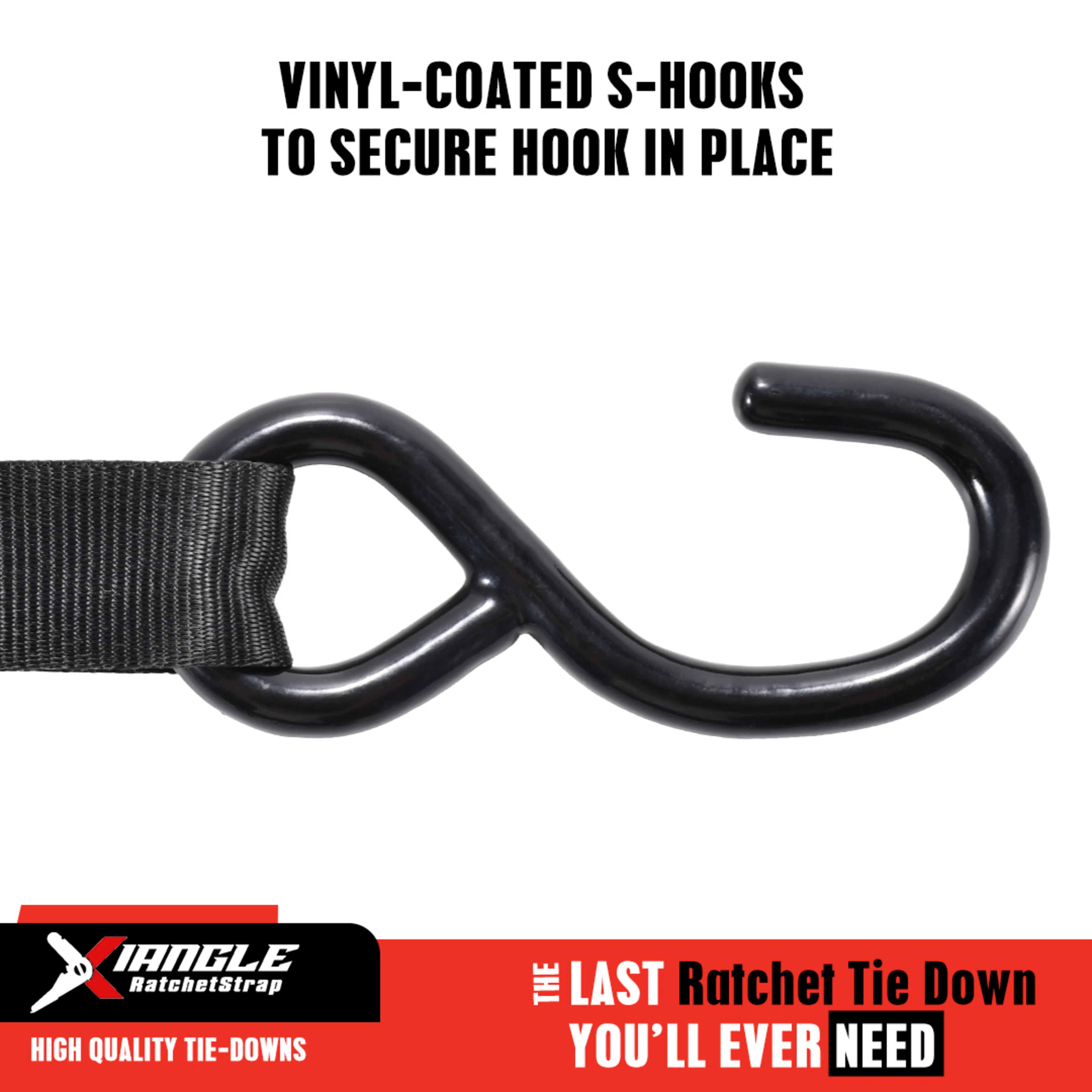 1" Black Plated Ratchet Strap, S-Hook - 1760 lbs. BS