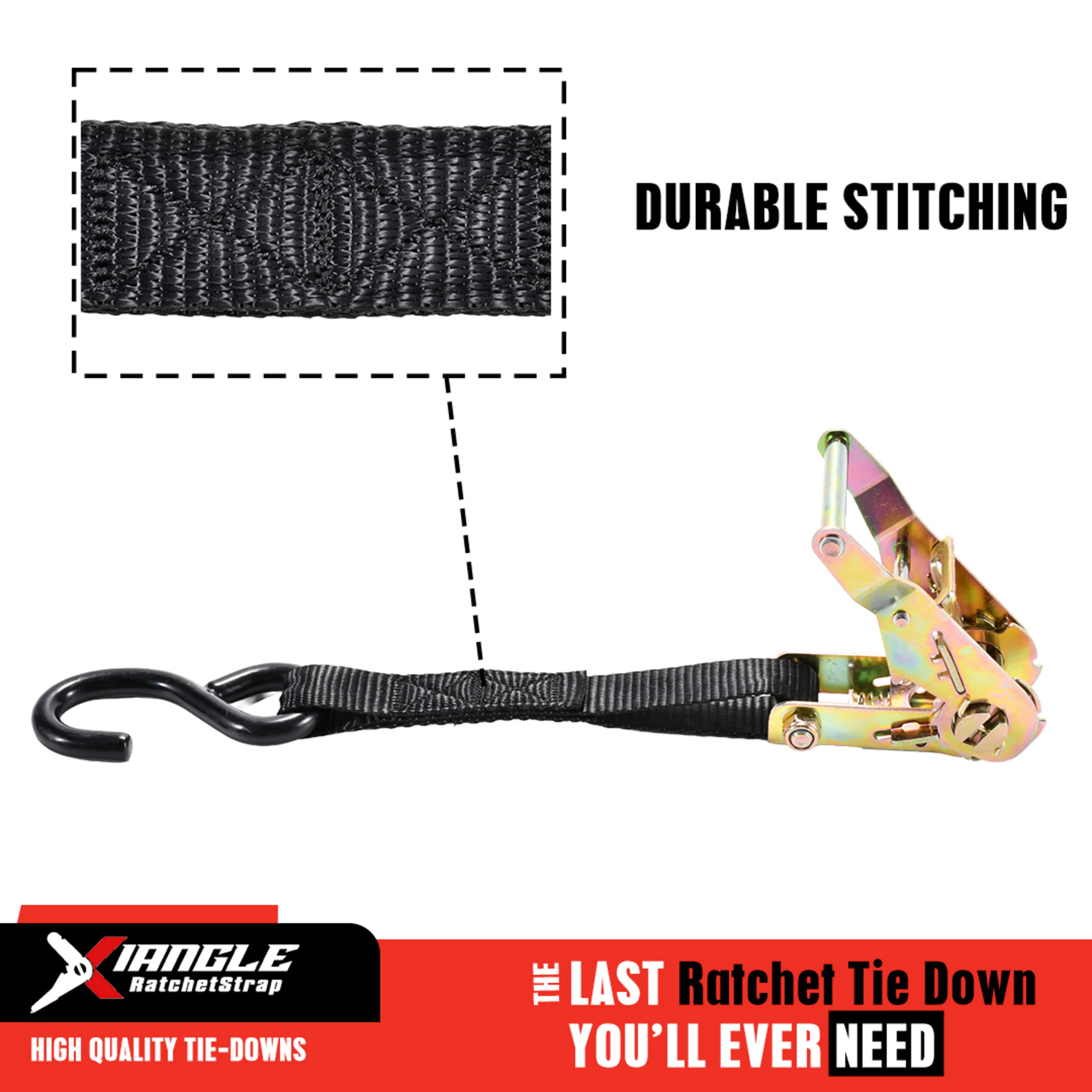 1-1/16" Heavy-Duty Ratchet Strap with S-Hooks - 3306 lbs. BS