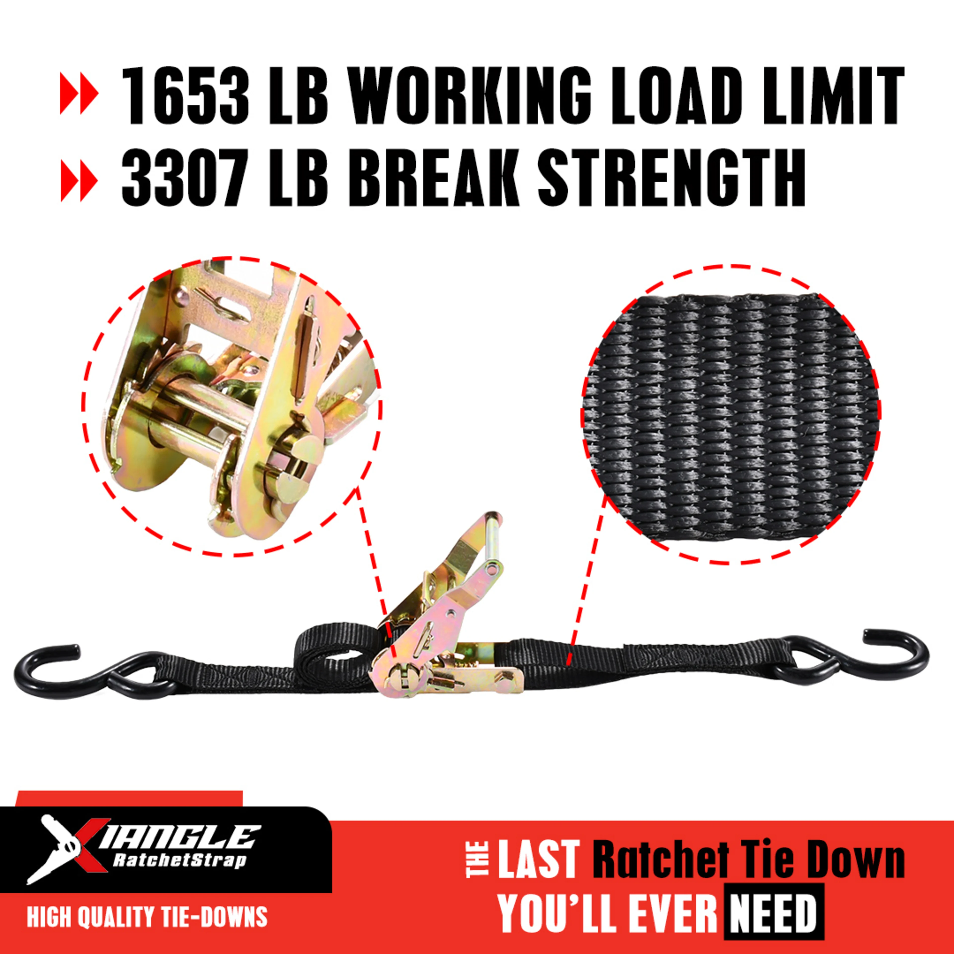 1-1/16" Heavy-Duty Ratchet Strap with S-Hooks - 3306 lbs. BS