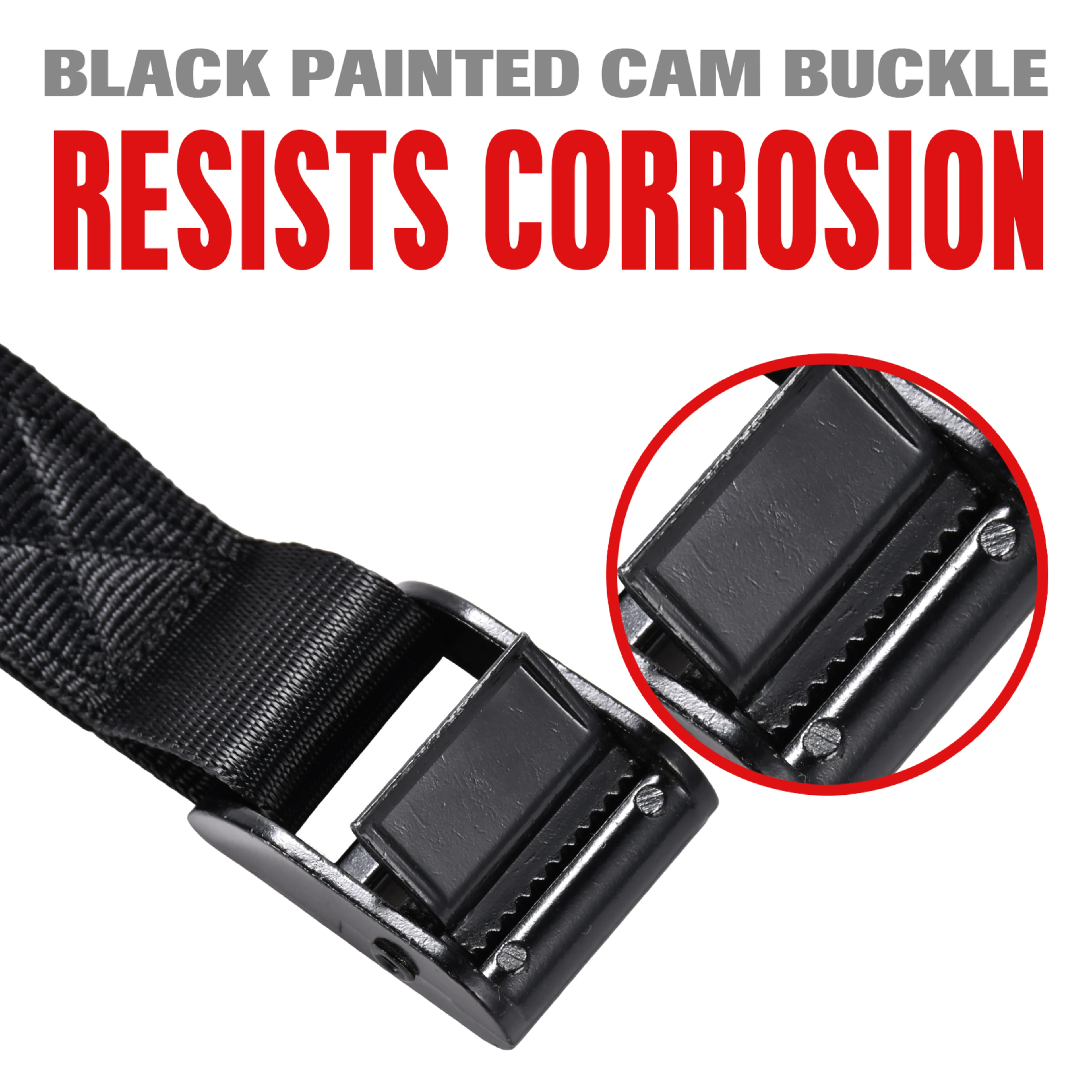 Correa sin fin con hebilla de leva de 25mm, acabado negro - LC 350 daN