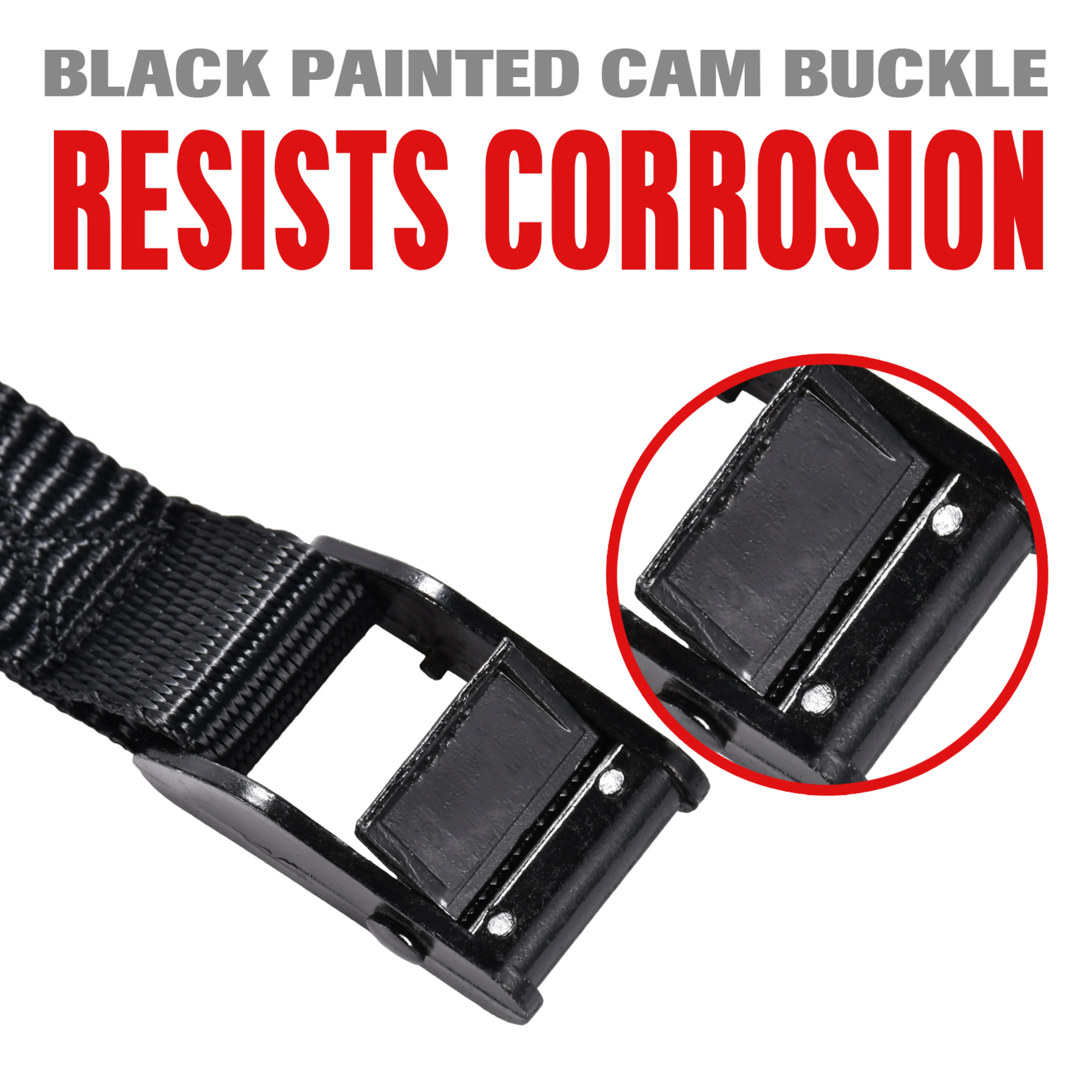 1" Black Plated Round Head Cam Buckle Endless Tie Down Strap - 770 lbs. BS