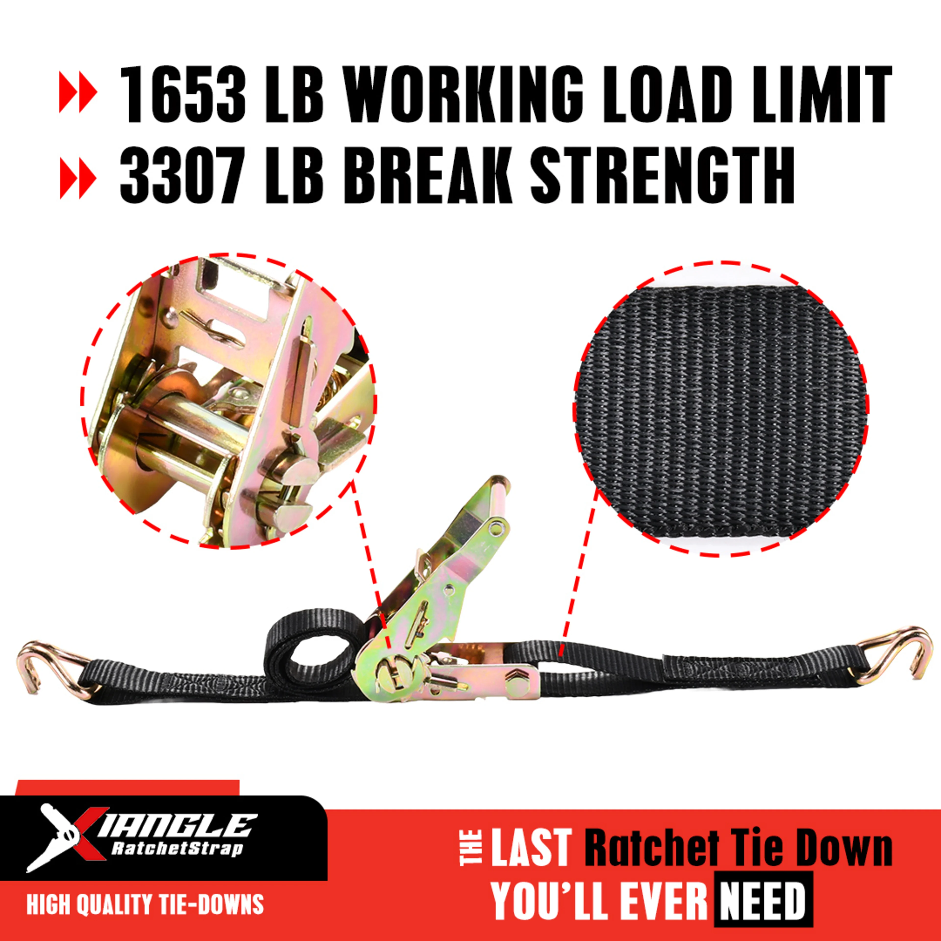 Correa de trinquete de 27mm con ganchos Doble J - 1500 kg Resistencia