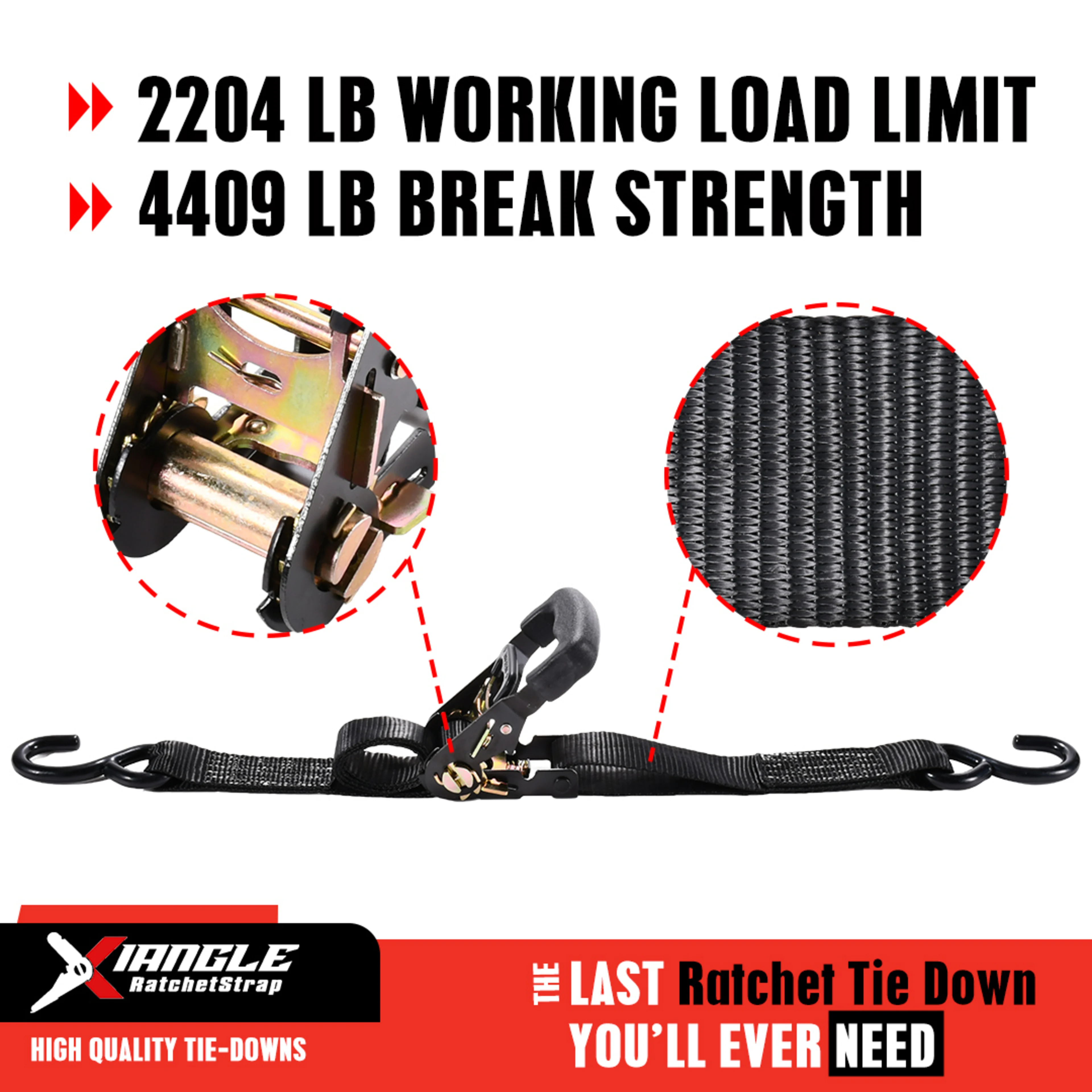 Correa de trinquete de 38mm Alta Resistencia con mango de goma y ganchos S - 2000 kg Resistencia