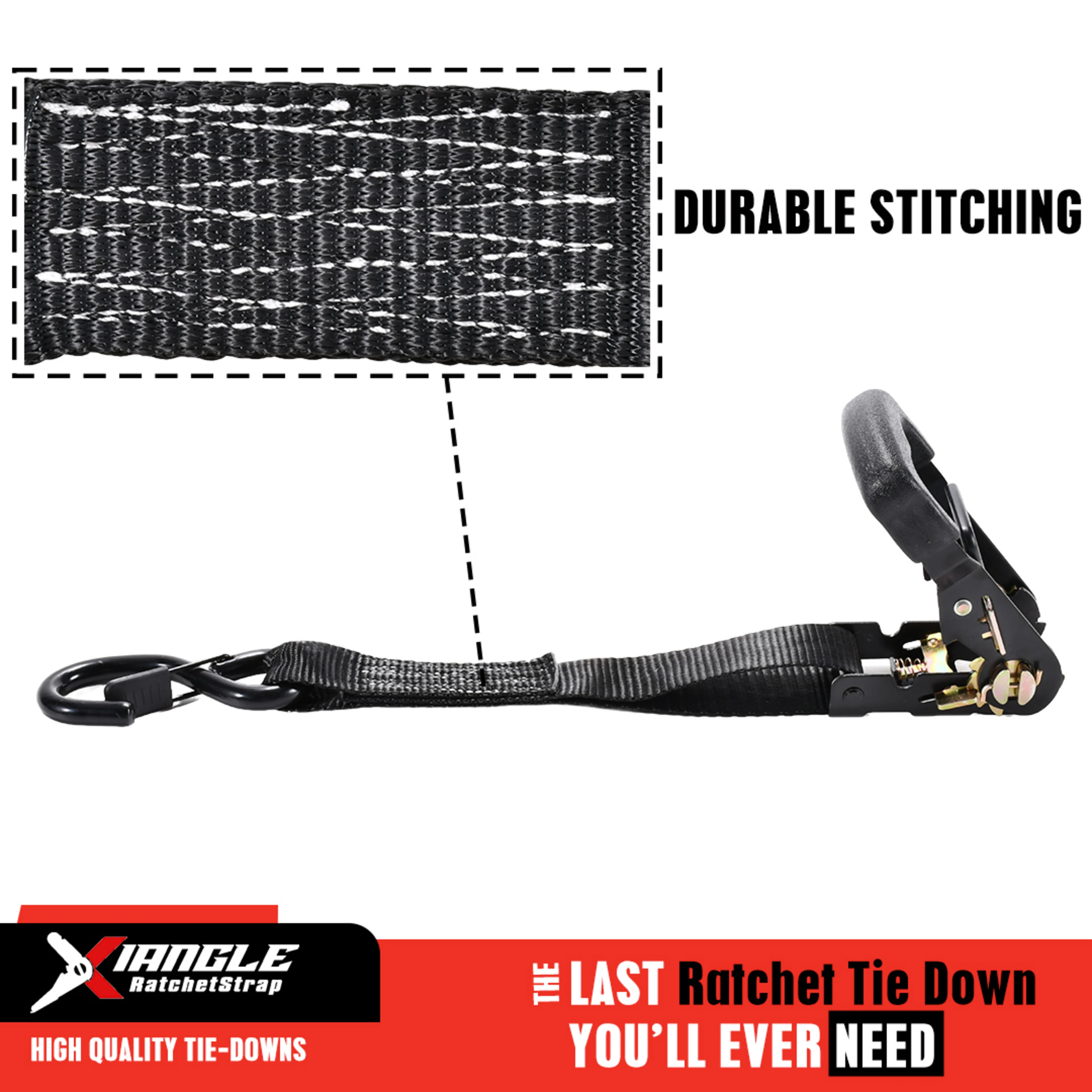 1.5" Rubber Handle Ratchet Strap, Spring Loaded S-Hook - 4409 lbs. BS