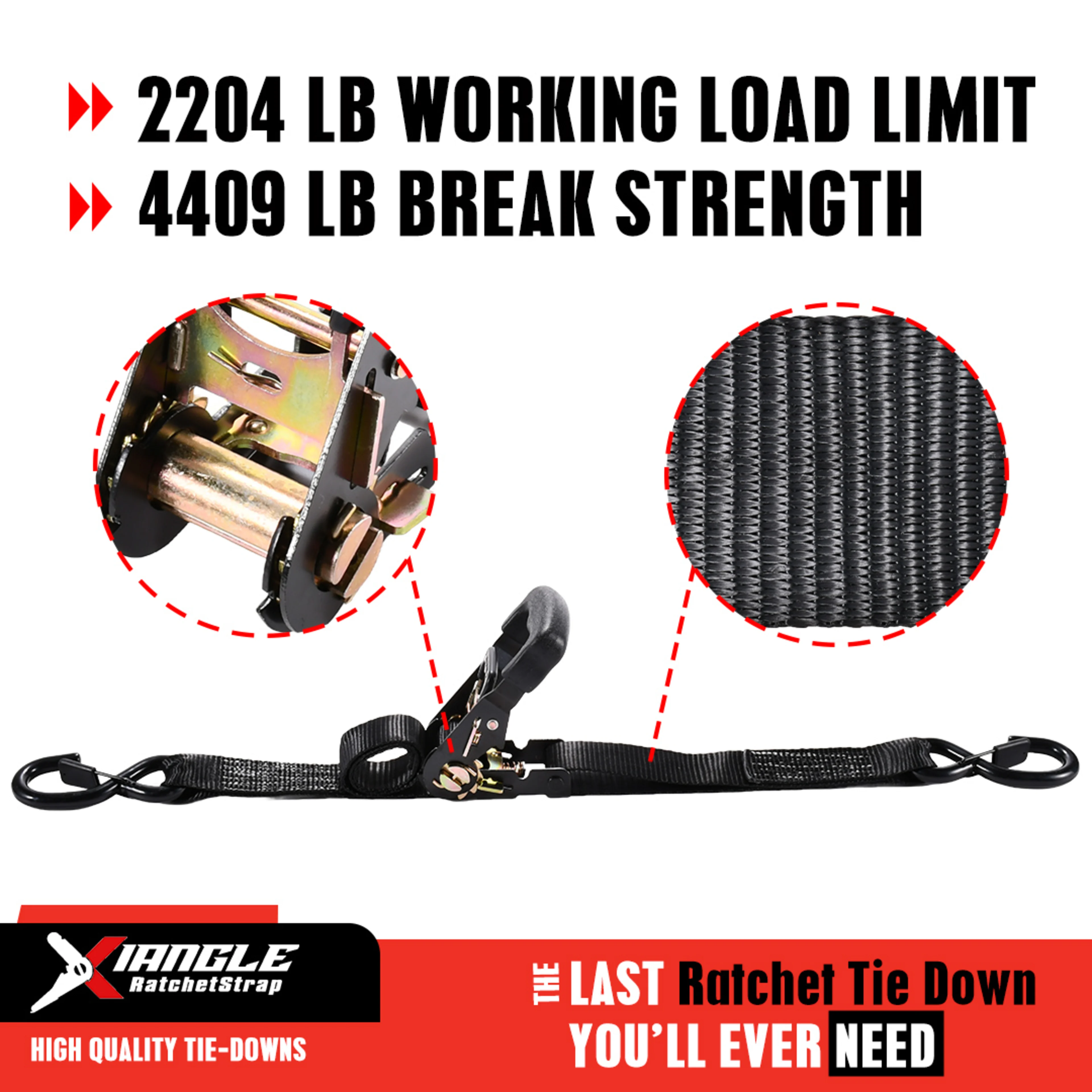 1.5" Rubber Handle Ratchet Strap, Spring Loaded S-Hook - 4409 lbs. BS