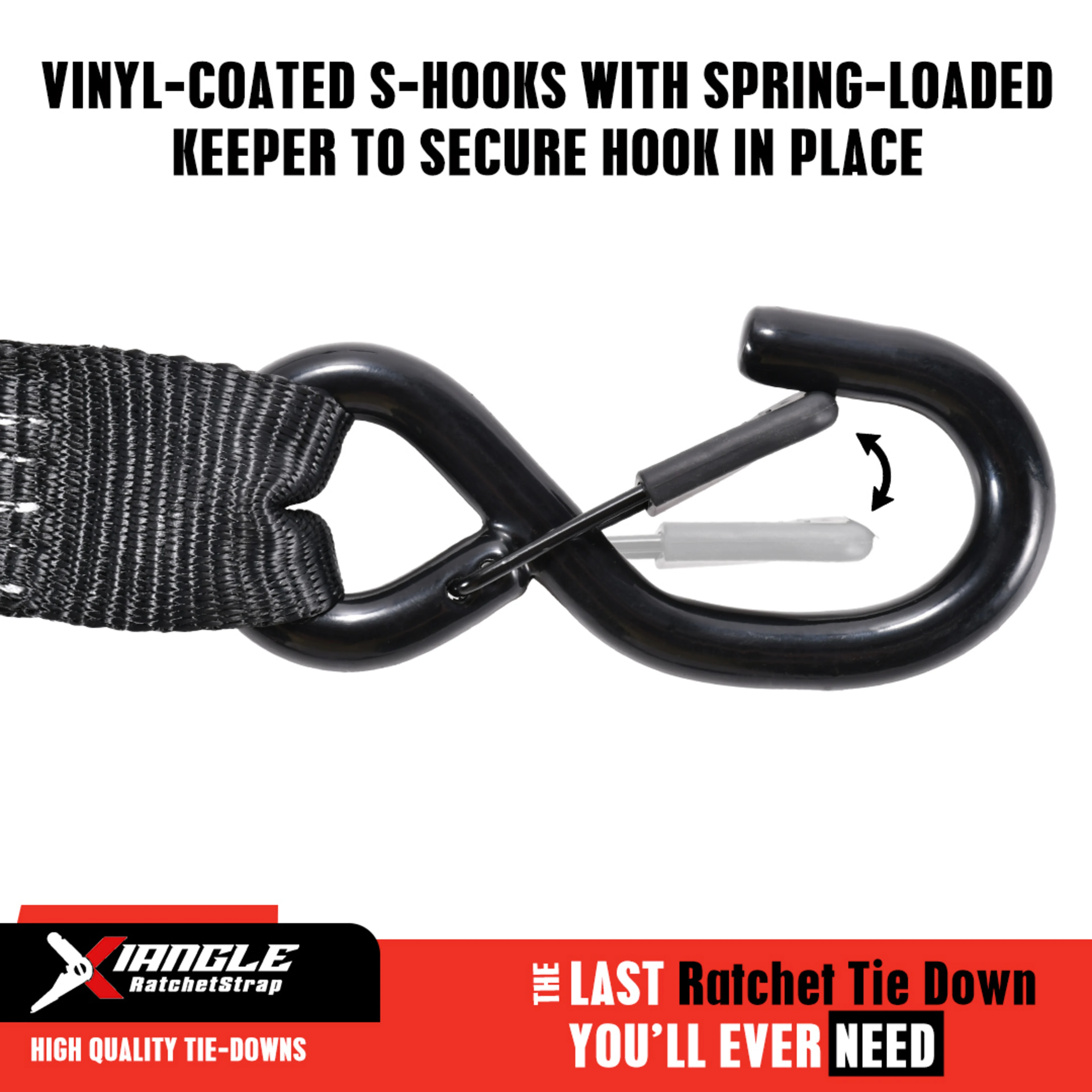 1.5" Rubber Handle Ratchet Strap, Spring Loaded S-Hook - 4409 lbs. BS