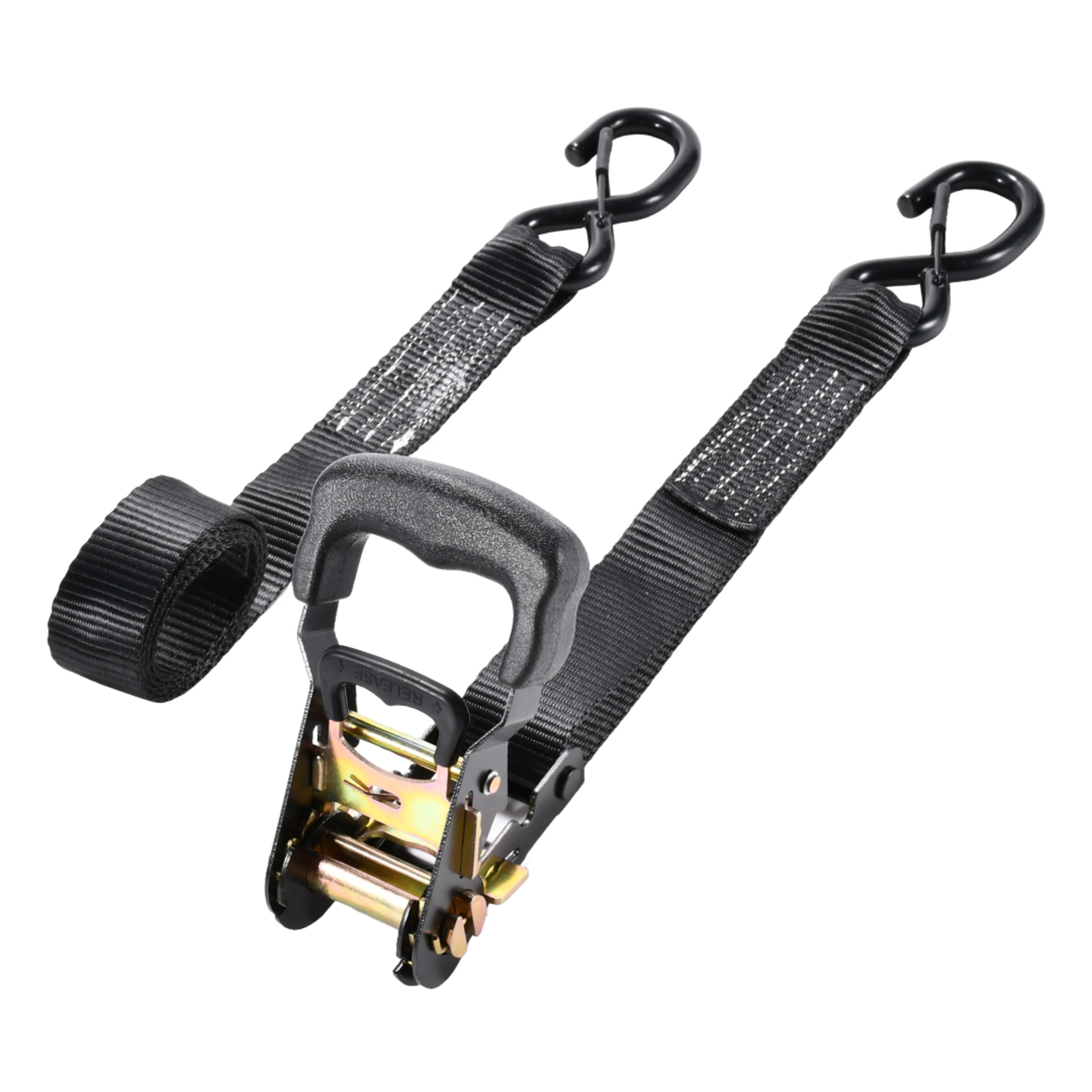 38mm Rubber Handle Ratchet Strap, Spring Loaded S-Hooks - 2000kg BS