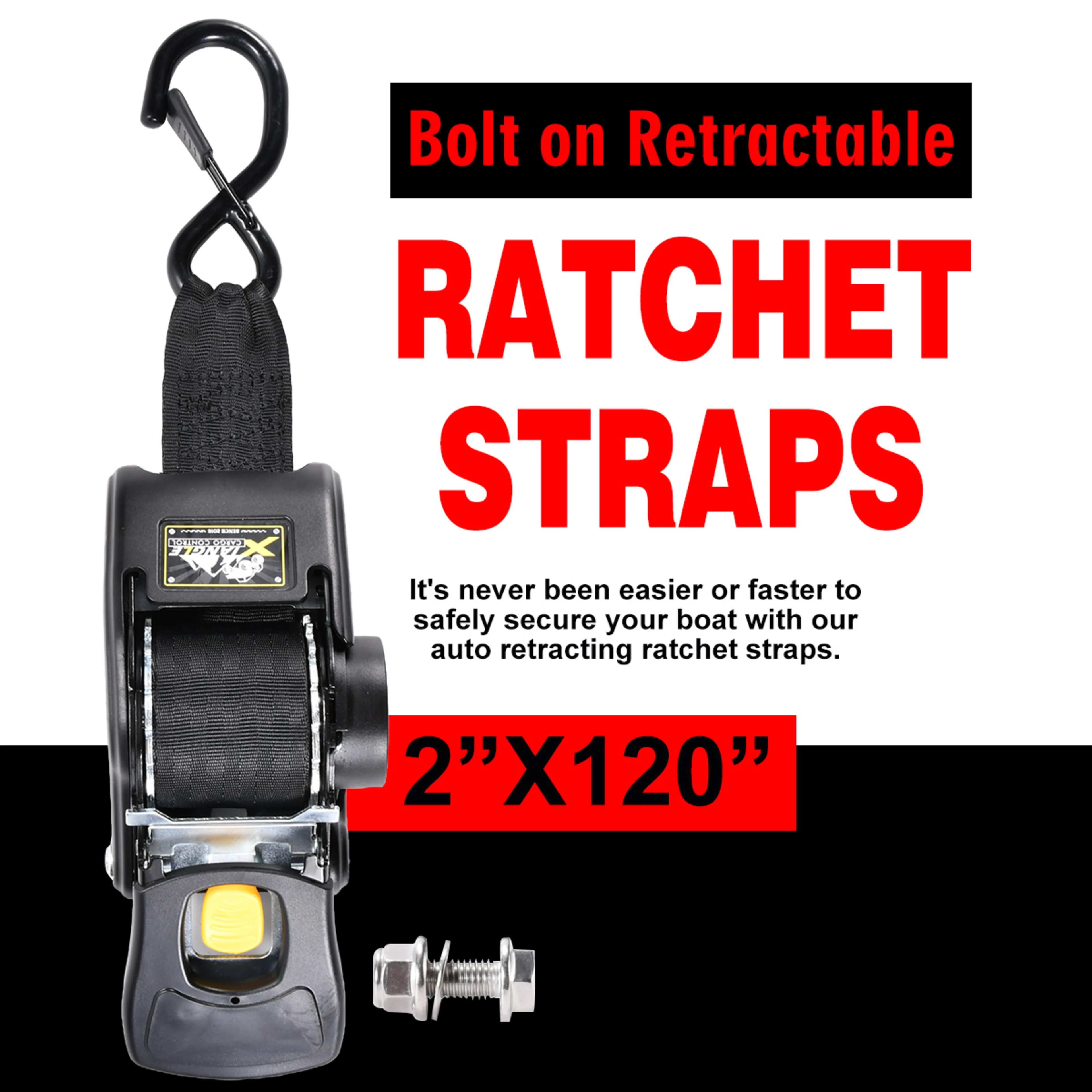 50mm x 3m Retractable Transom Tie-Down Straps - 800kg BS