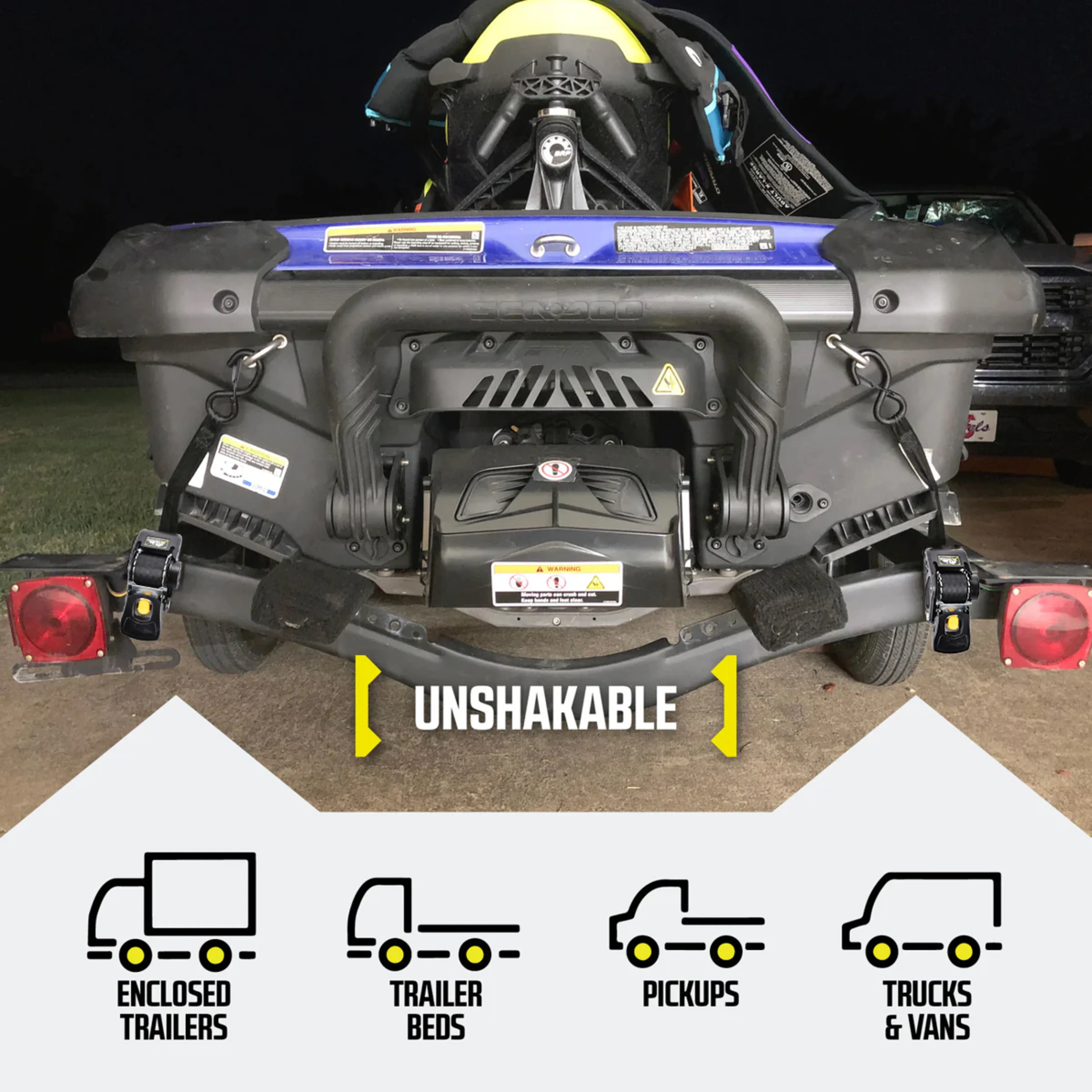 Correas de amarre retráctiles para espejo de popa de 50mm x 3m - 800 kg Resistencia