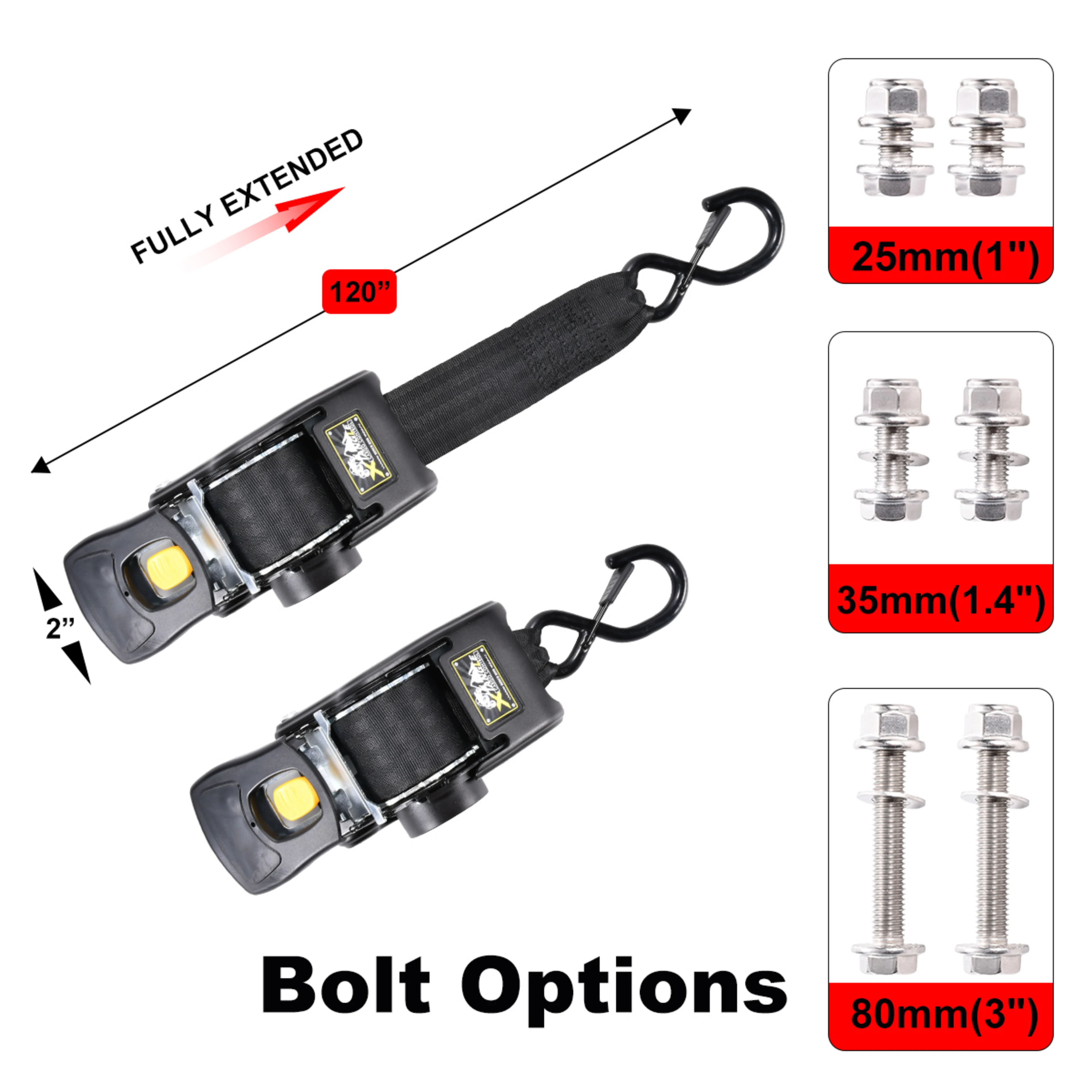 Correas de amarre retráctiles para espejo de popa de 50mm x 3m - 800 kg Resistencia