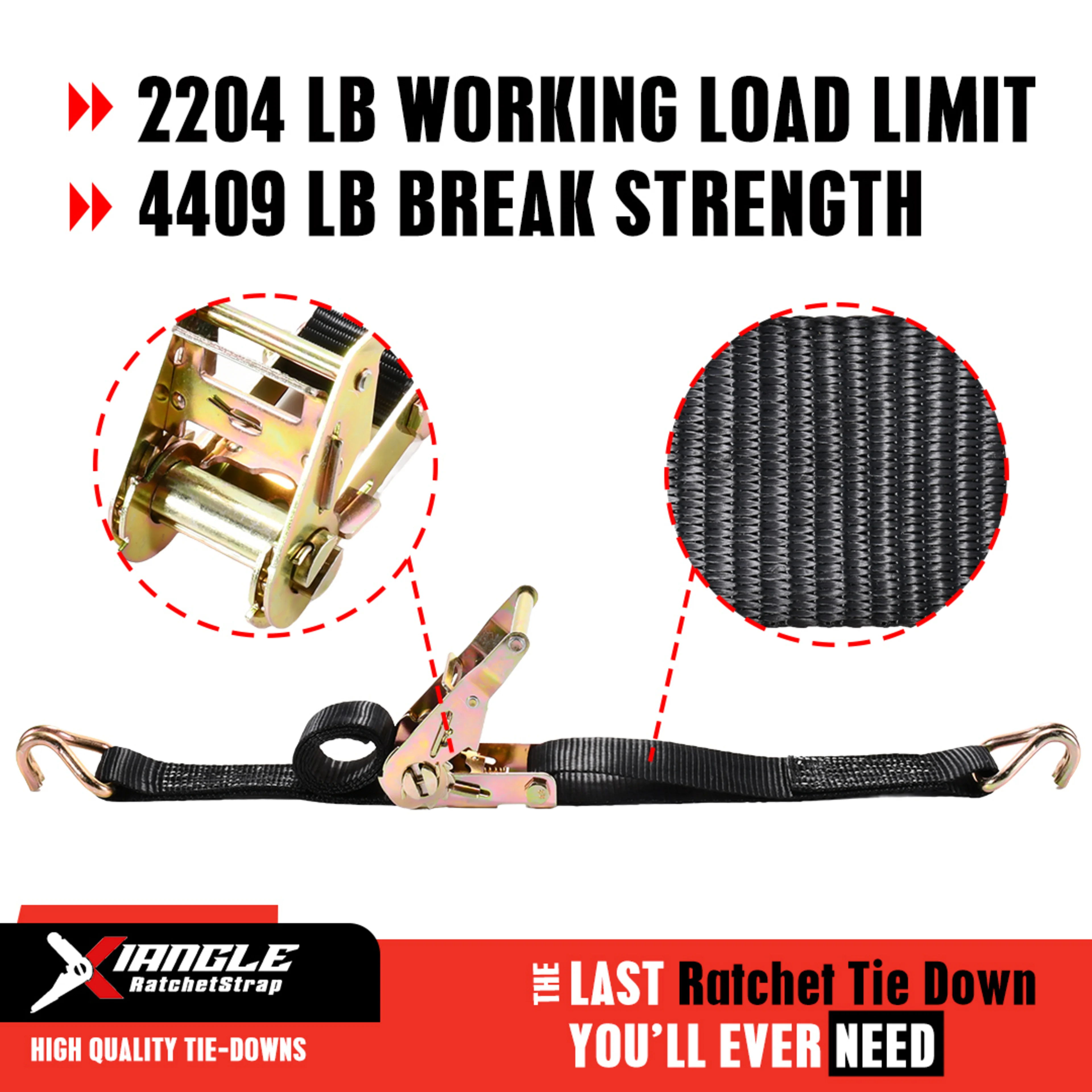 1.5" Short Wide Handle Ratchet Strap, Double J-Hook - 4409 lbs. BS