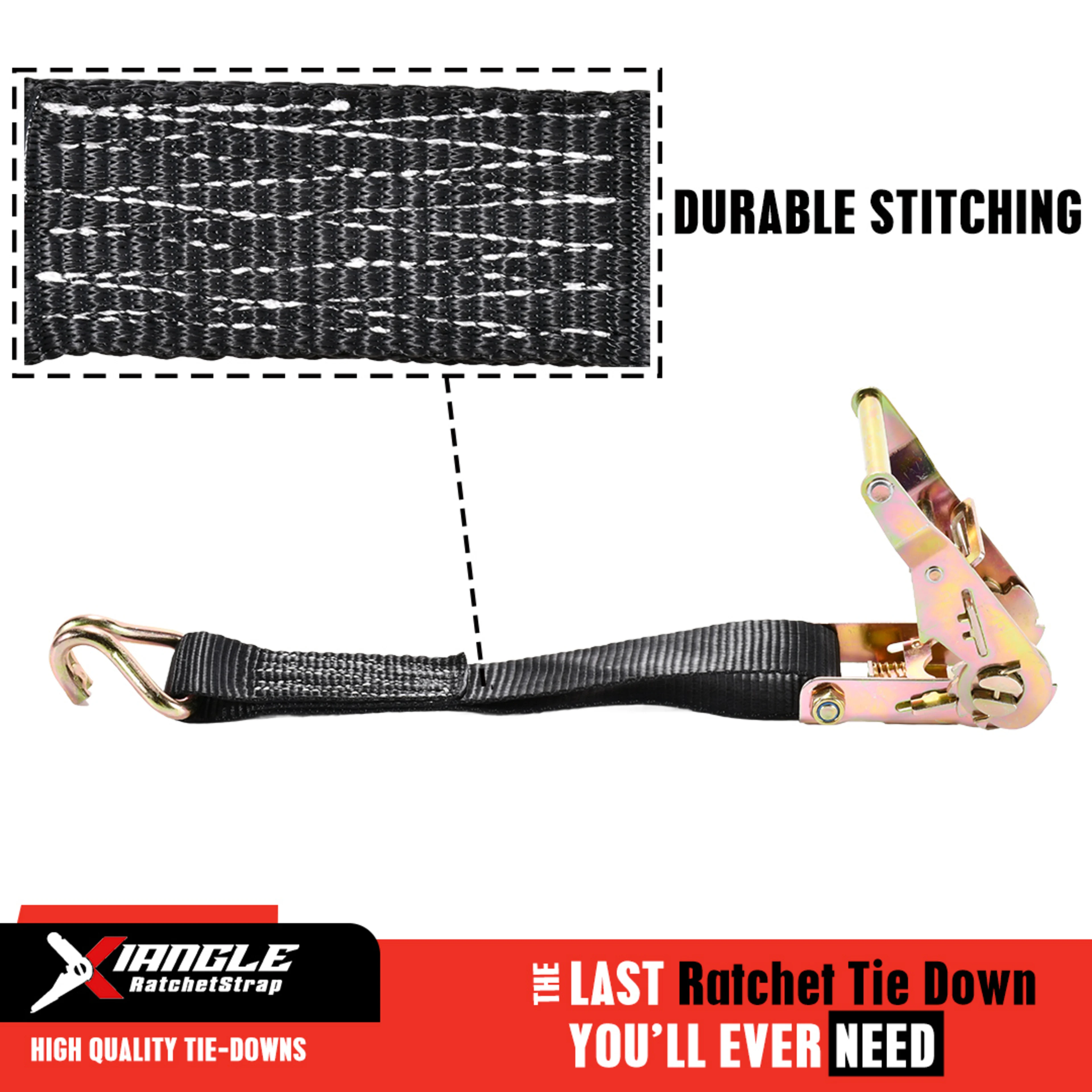 1.5" Short Wide Handle Ratchet Strap, Double J-Hook - 4409 lbs. BS