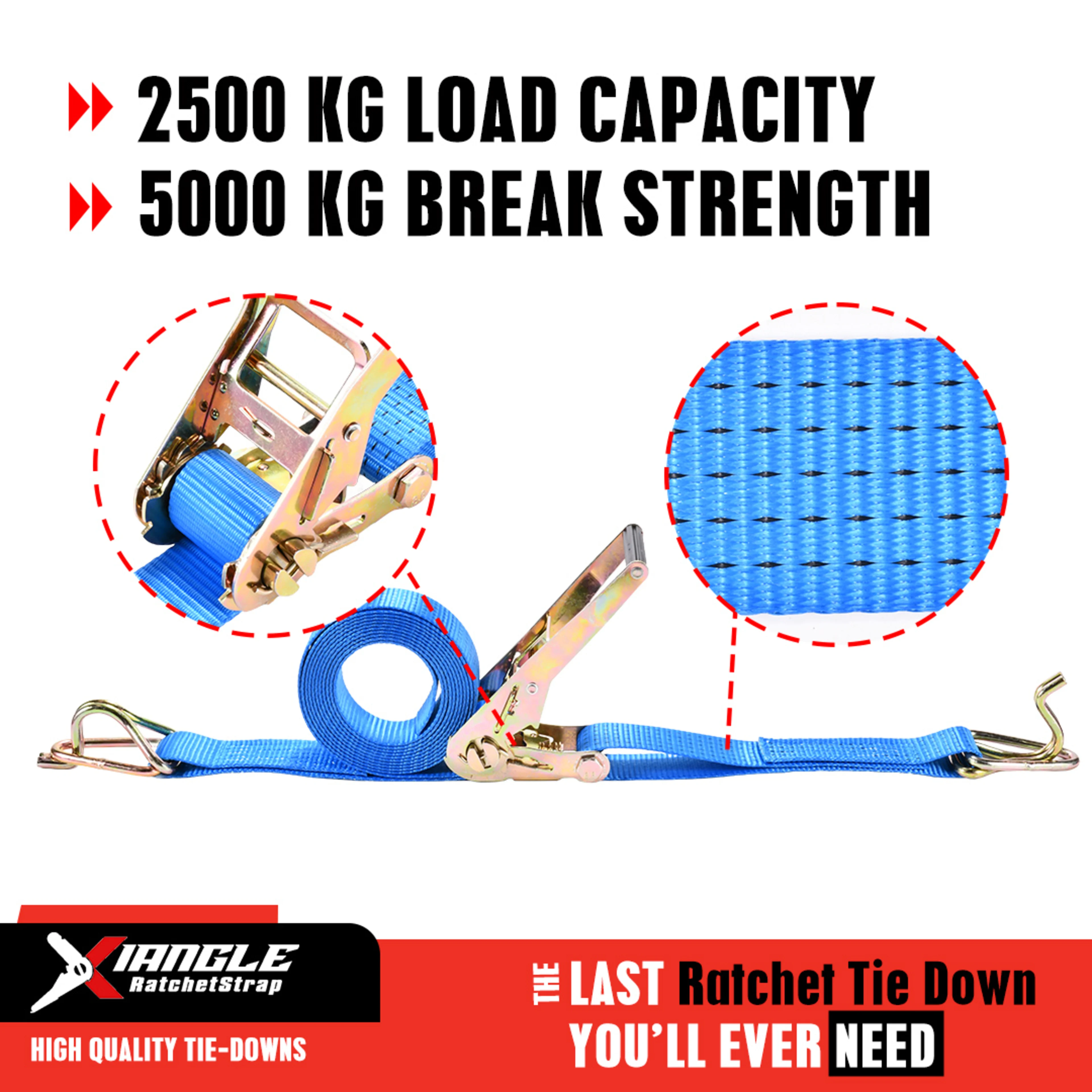 Correa de amarre de trinquete 50mm, gancho de cisne - 5000 kg Resistencia