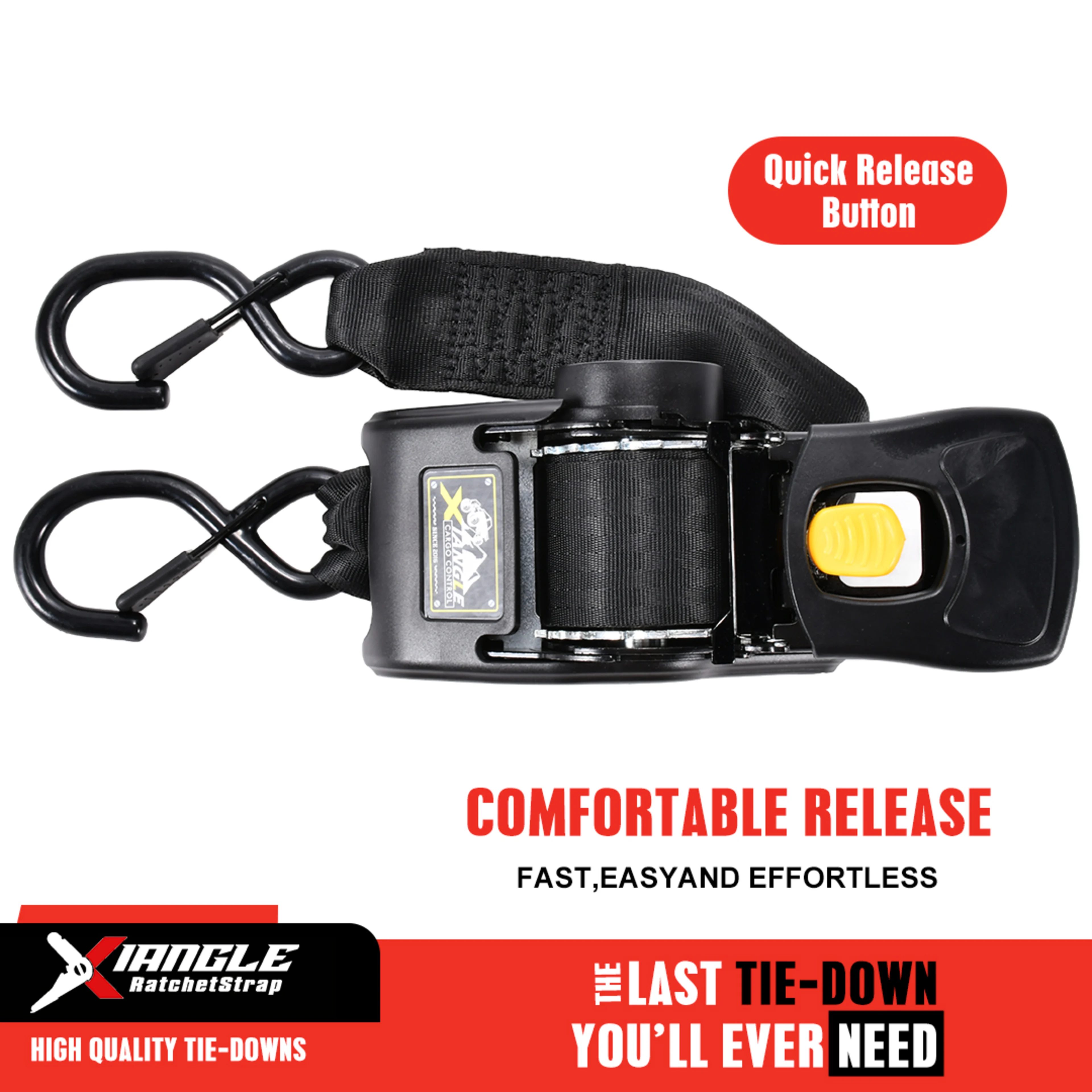 2" x 10' Heavy Duty Self-Winding Retractable Ratchet Strap, Spring Loaded S-Hook - 3306 lbs BS