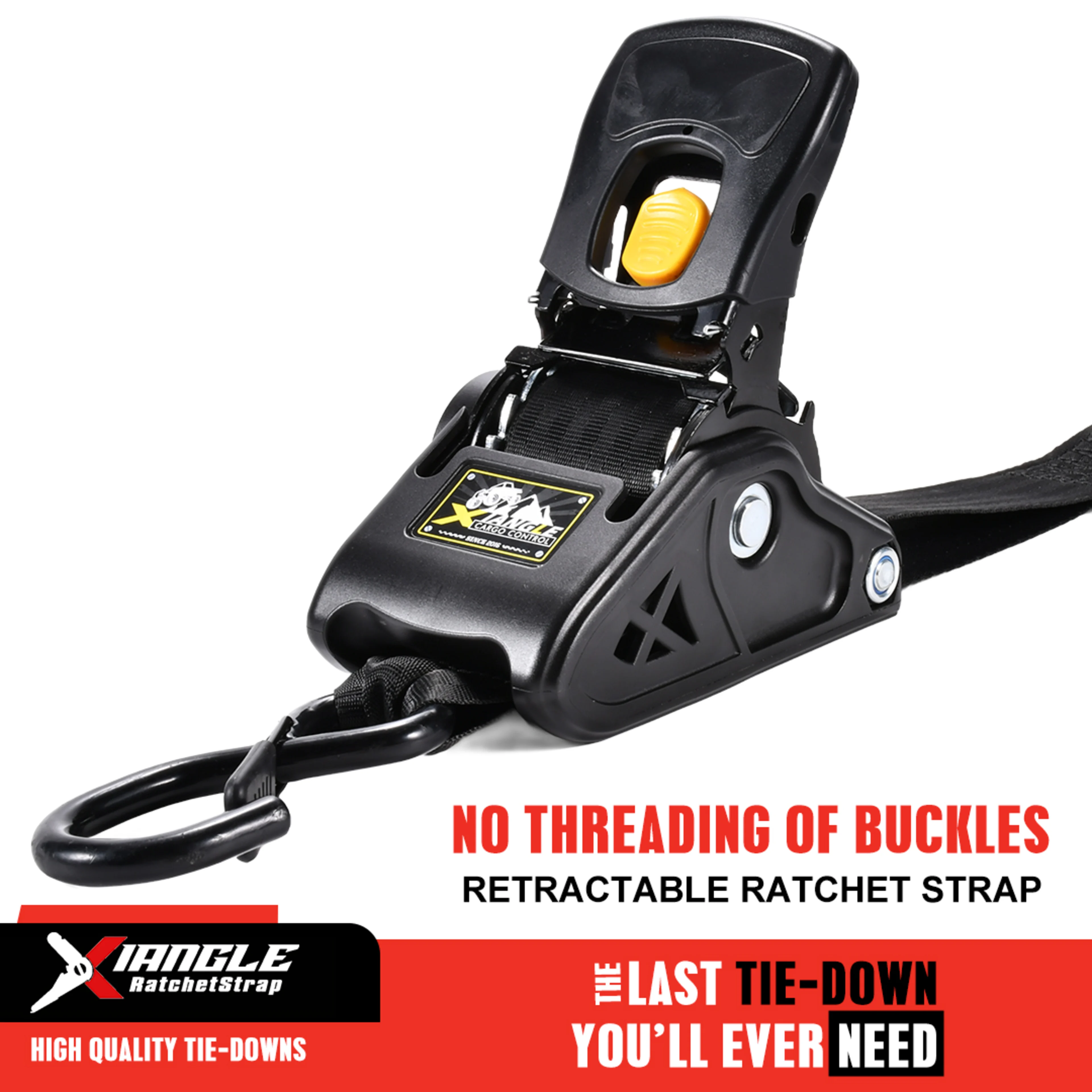 2" x 10' Heavy Duty Self-Winding Retractable Ratchet Strap, Spring Loaded S-Hook - 3306 lbs BS