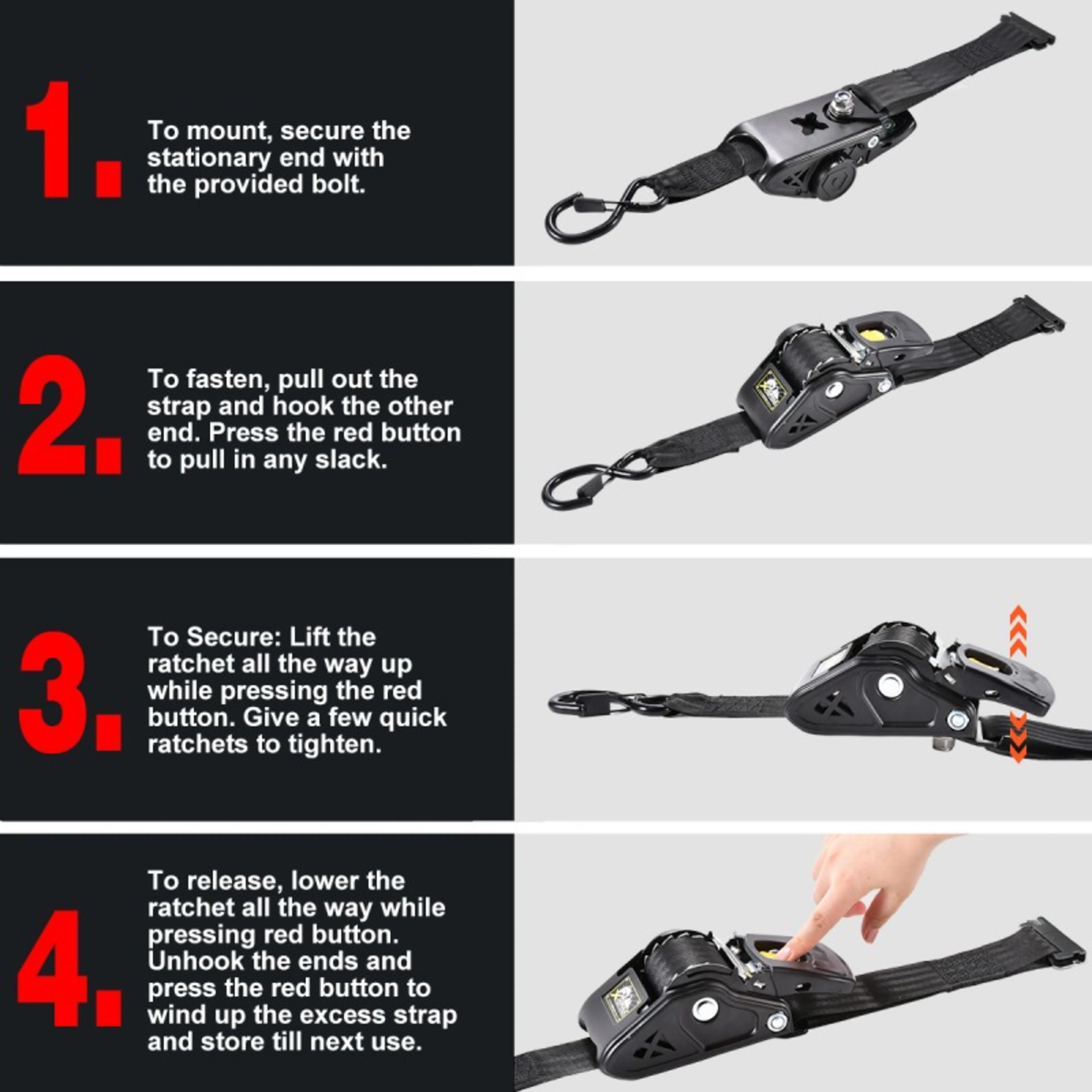 50mm Retractable Transom Tie-Down Straps with Adapter Strap Kit
