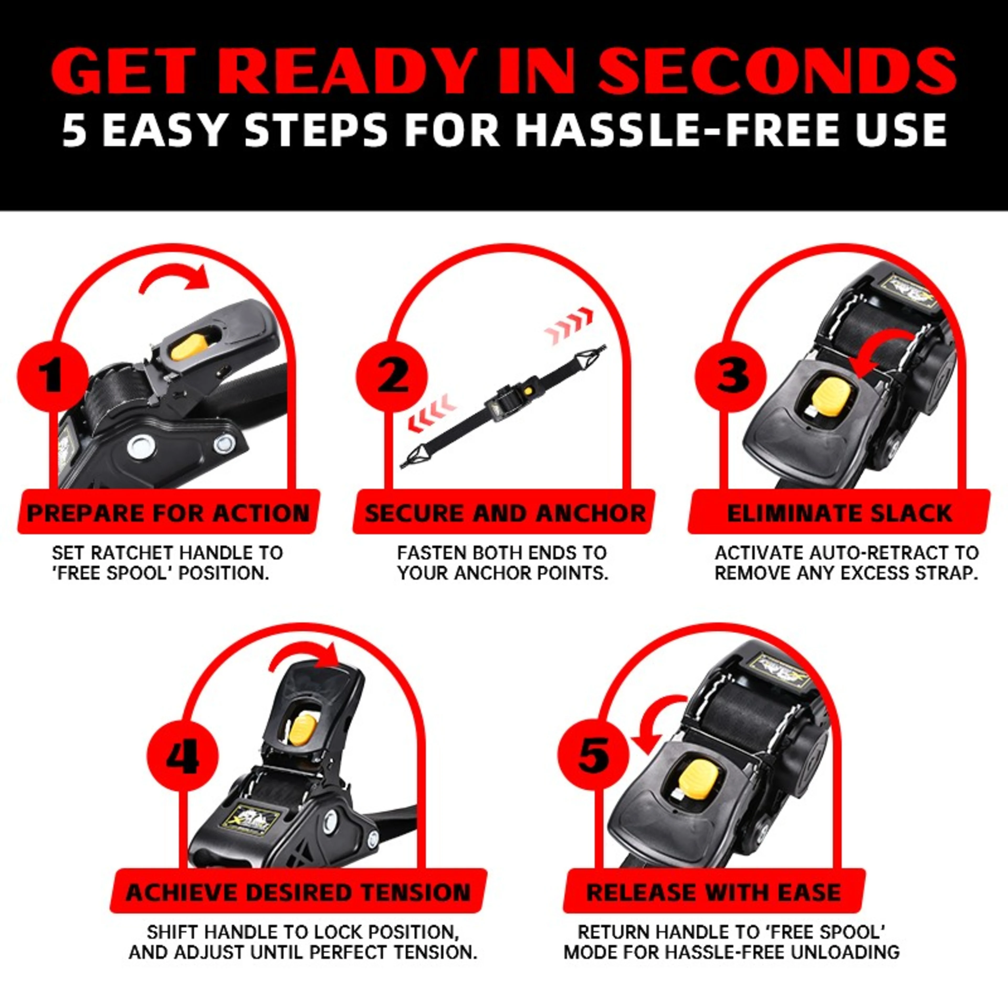 50mm x 3m Hochleistungs-Automatik-Zurrgurt mit Schwanenhaken - 1500kg