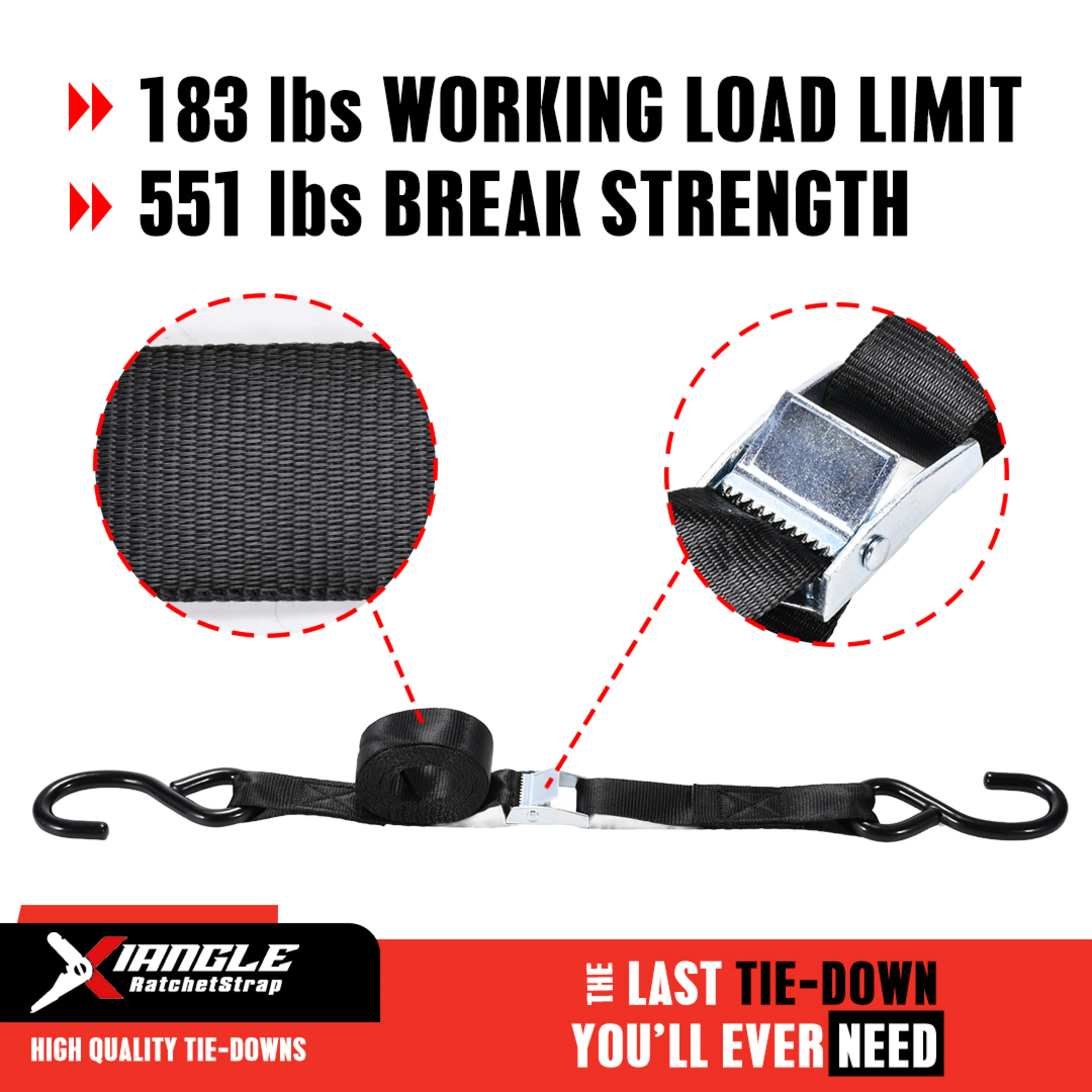 Cinta de Amarre con Hebilla de Leva y Gancho S, 25mm - 250kg