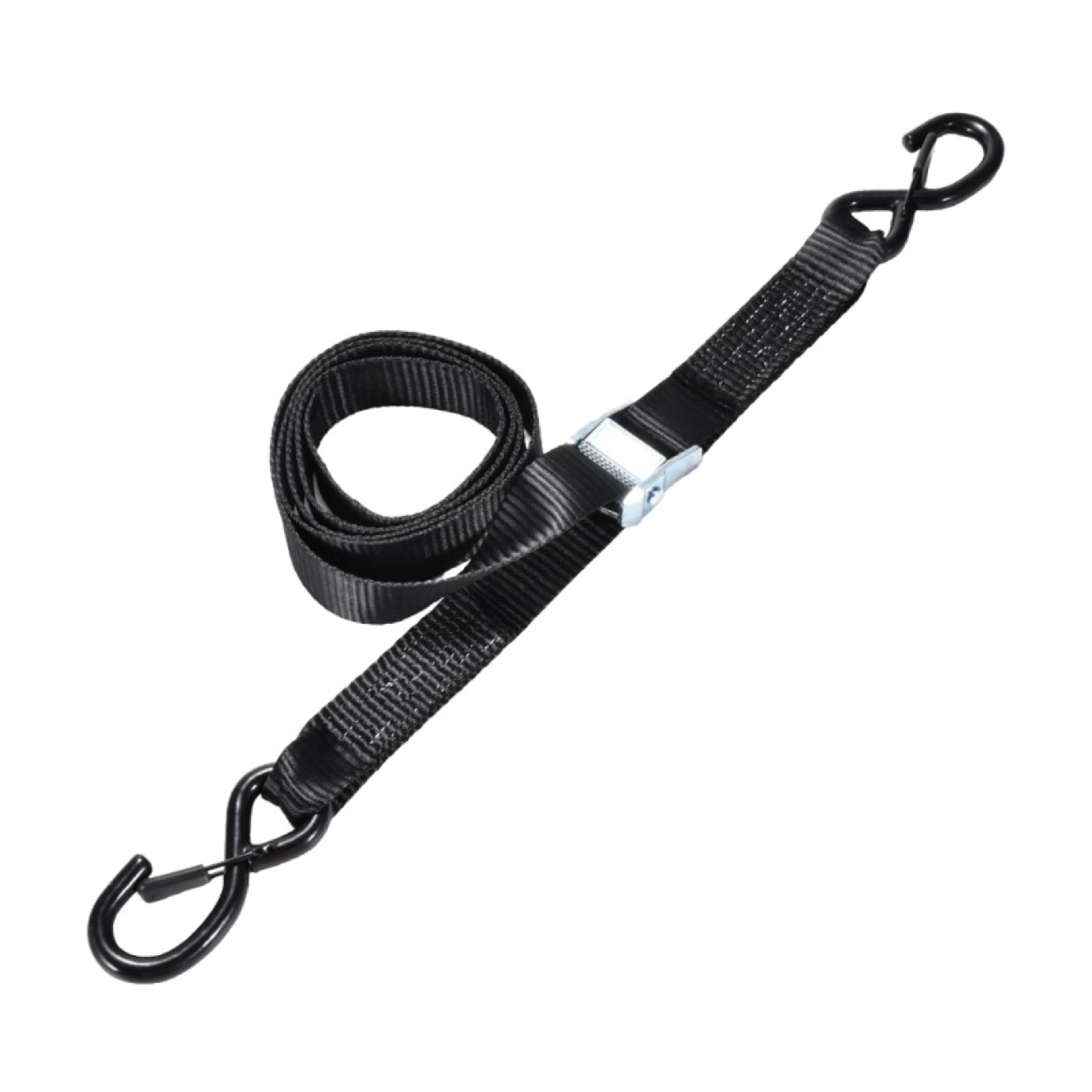 38mm Black E-Coated Cam Buckle Strap with Spring Loaded S-Hook - 900kg BS