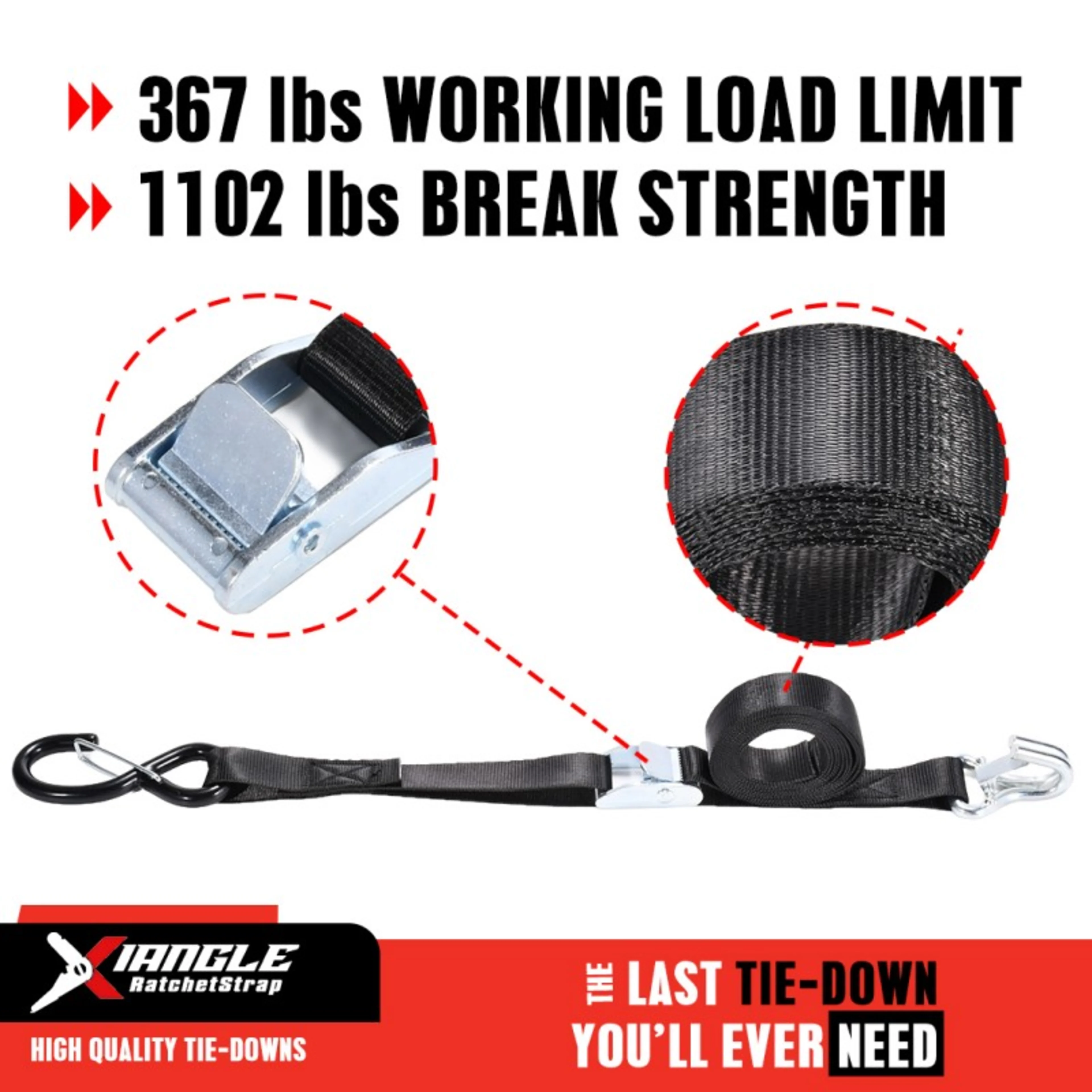 Sangle à Boucle à Came 25mm avec Double Crochet J à Clip - 500kg