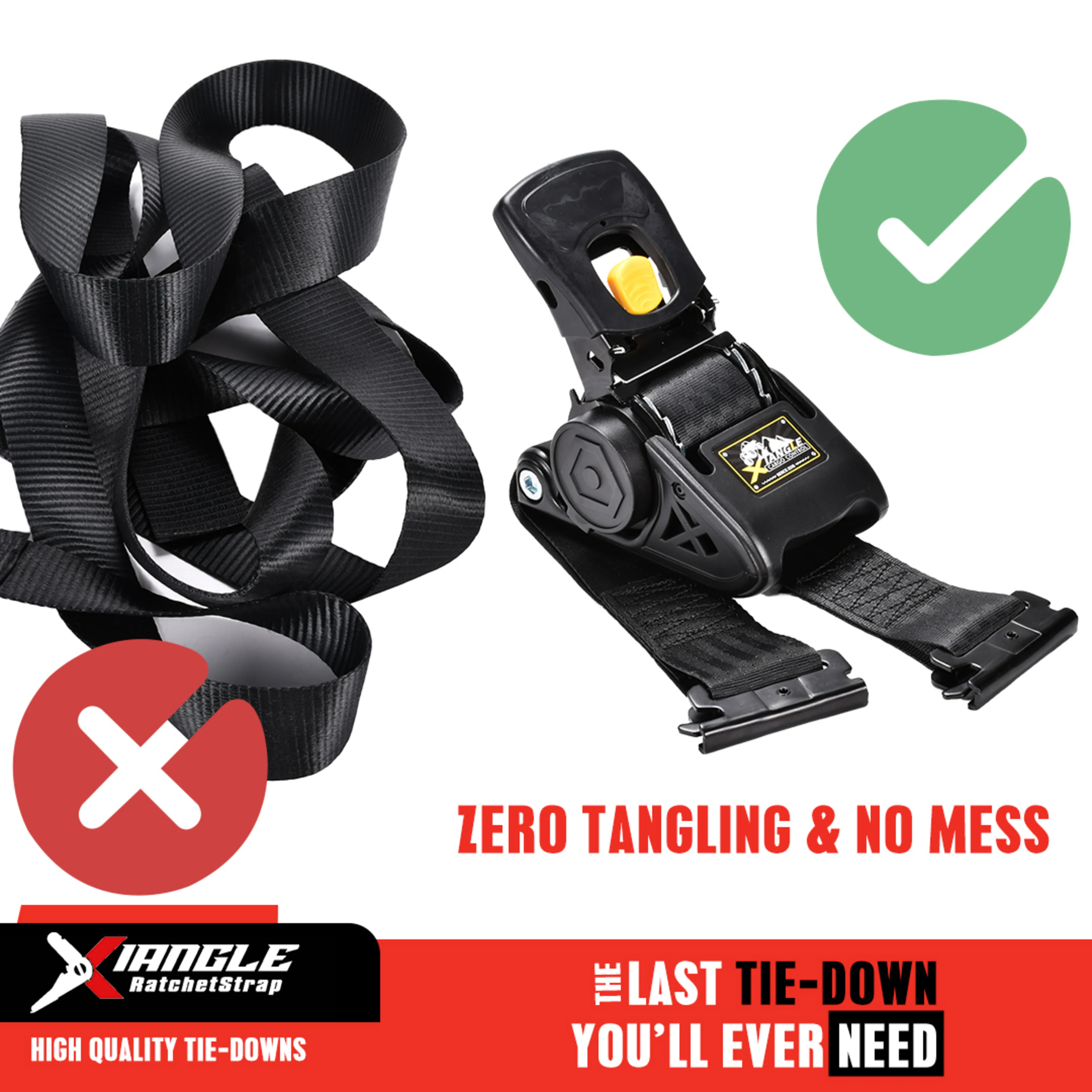 2" x 10' Heavy Duty Automatic Retractable Ratchet Strap, E-Track - 3306 lbs BS