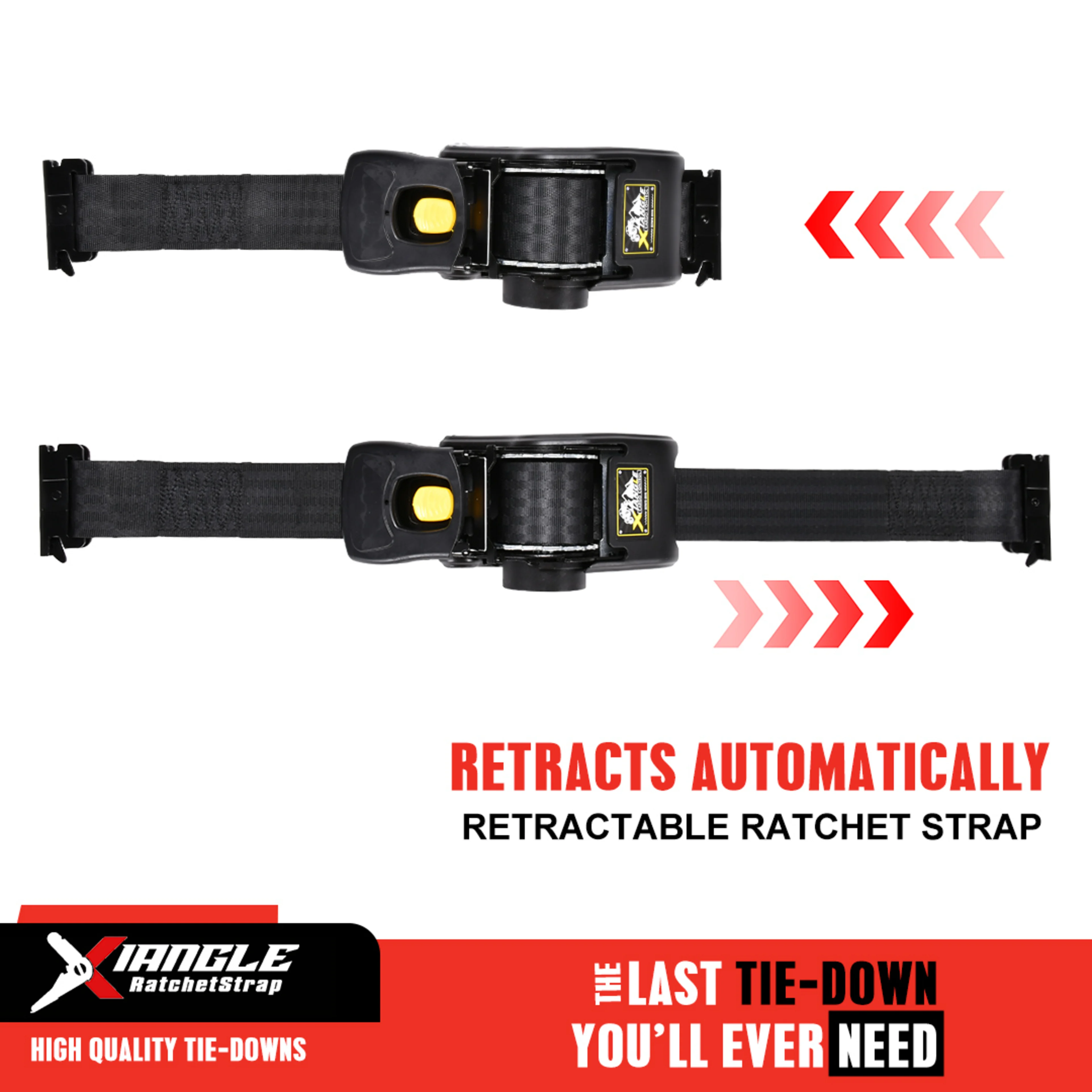 2" x 10' Heavy Duty Automatic Retractable Ratchet Strap, E-Track - 3306 lbs BS