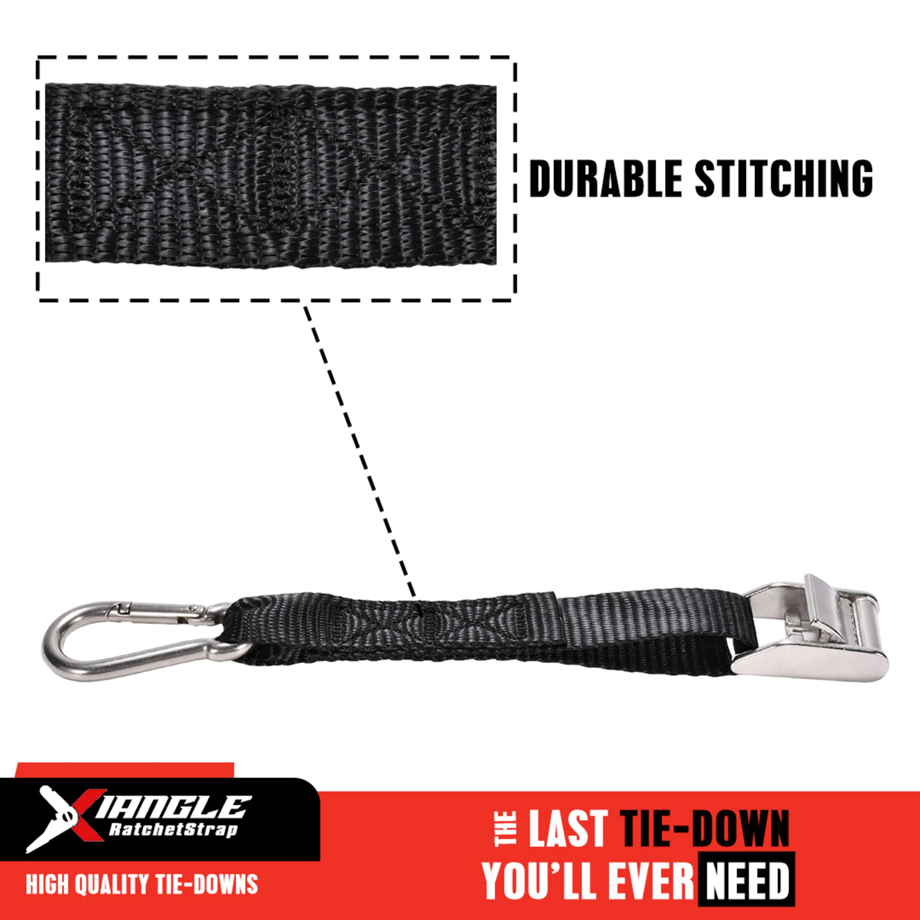 Cinta con Hebilla de Leva de 25mm en Inoxidable 304 con Mosquetón M7 - 450kg