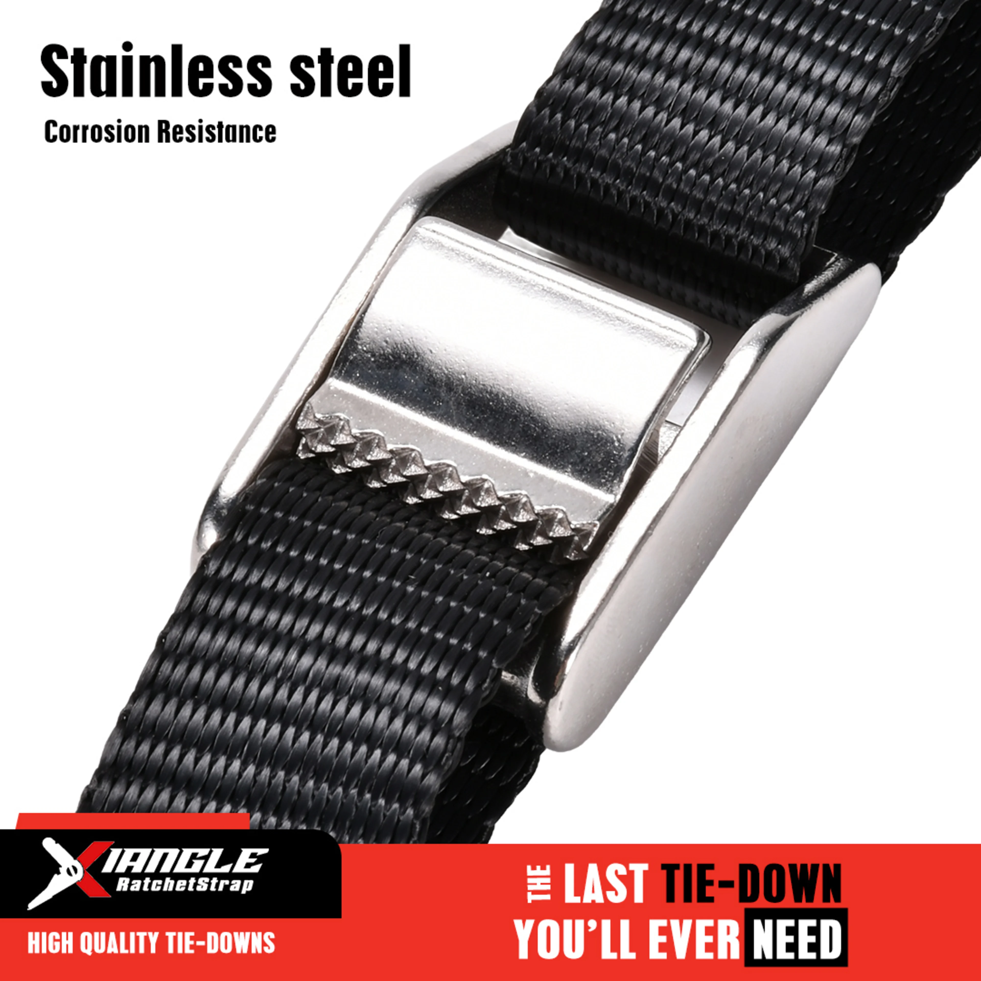 Cinta con Hebilla de Leva de 25mm en Inoxidable 304 con Mosquetón M7 - 450kg