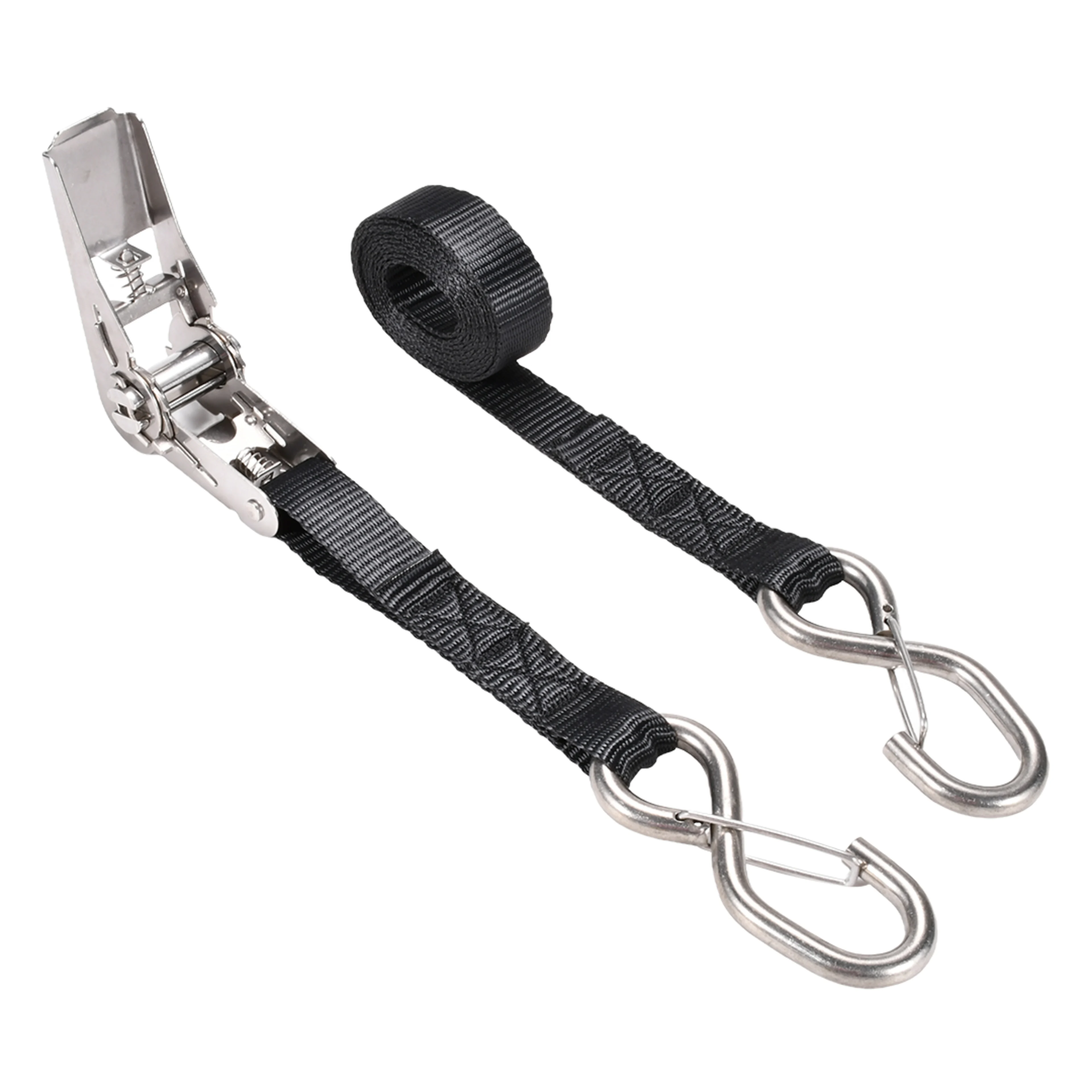 1" 304 Stainless Steel Ratchet Strap with Locking S-Hook - 1760 lbs. BS