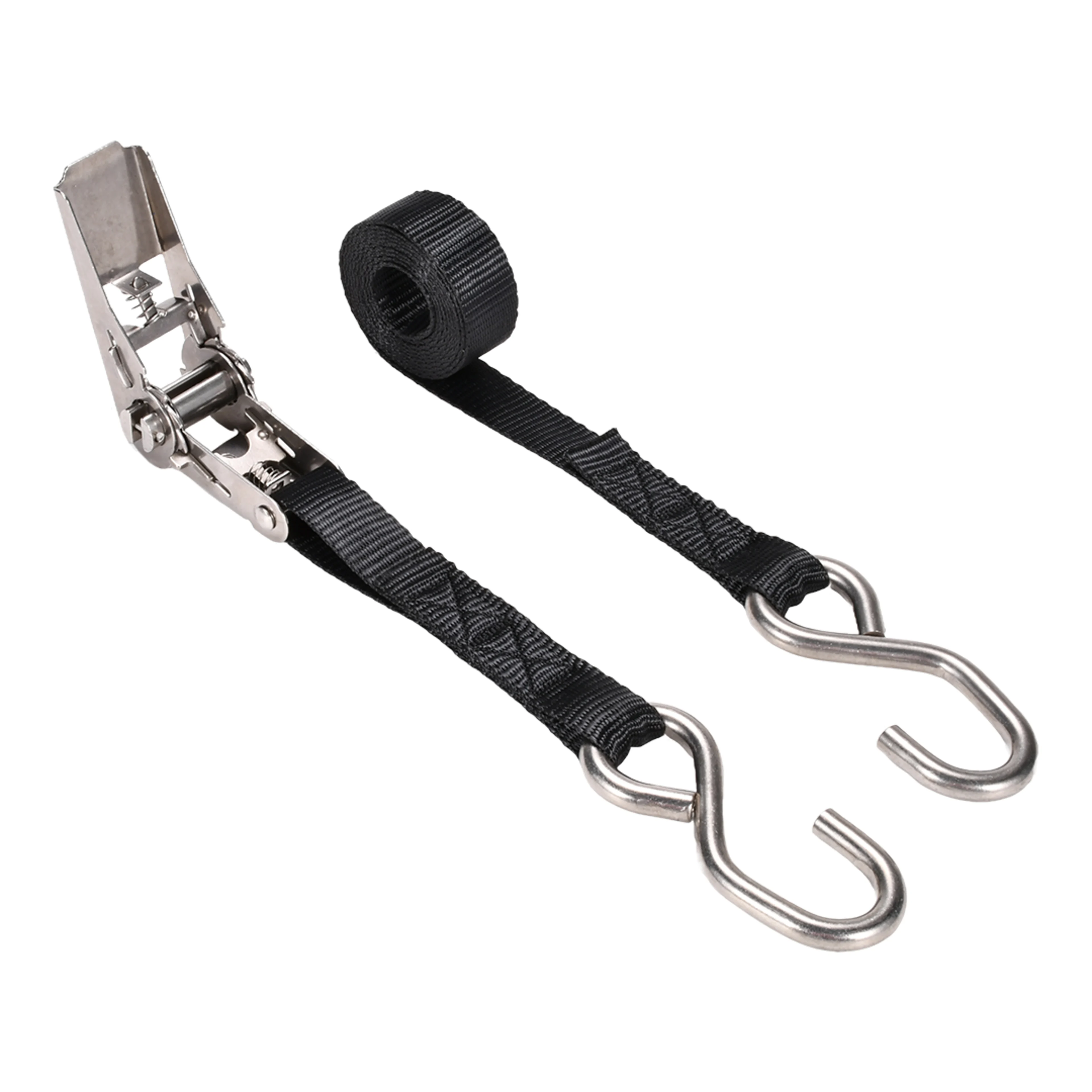 1" 304 Stainless Steel Ratchet Strap with S-Hook - 1760 lbs. BS