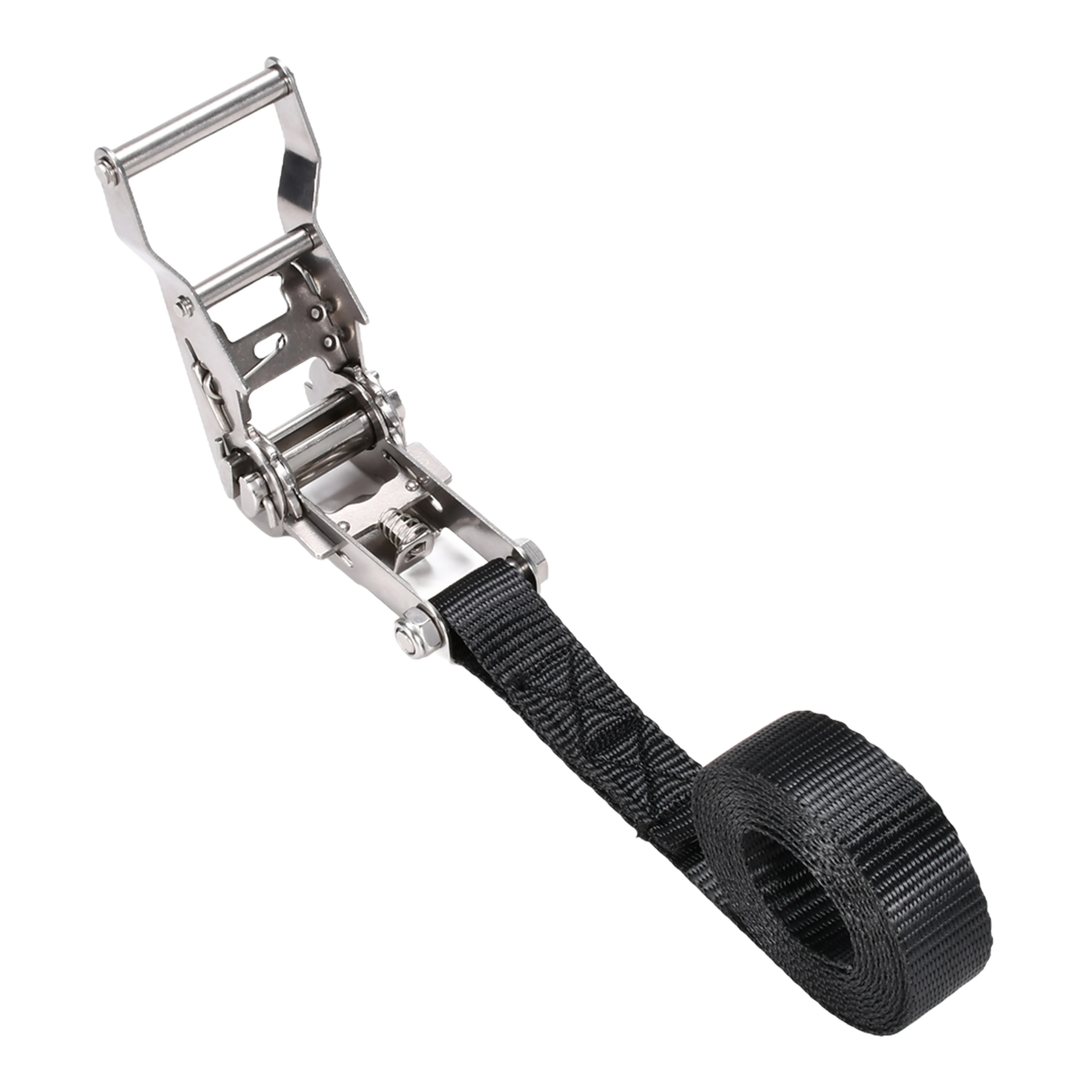 1-1/16" 304 Stainless Steel Short Wide Handle Ratchet Strap with Double J-Hook - 2645 lbs. BS