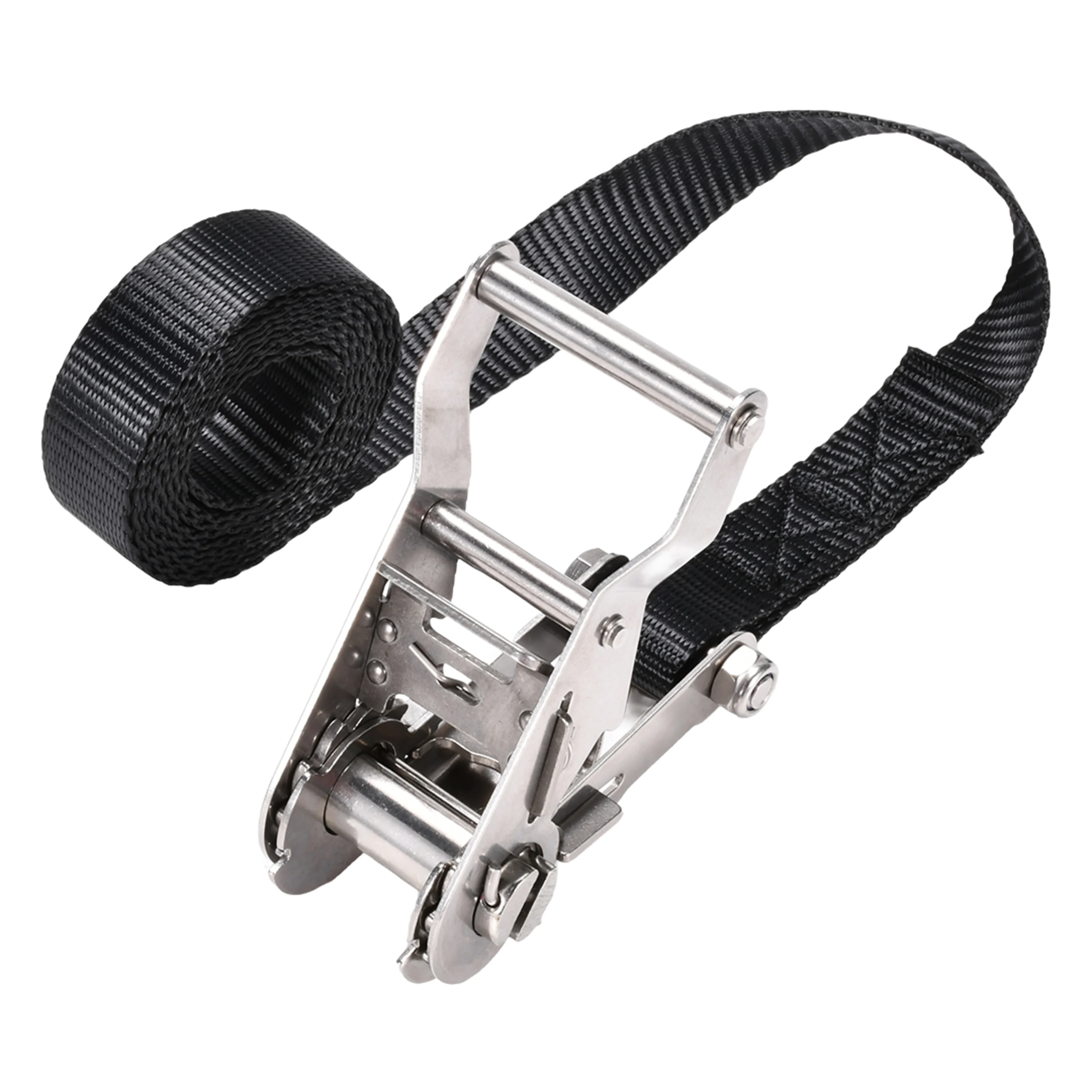 1-1/16" 304 Stainless Steel Short Wide Handle Ratchet Strap with Double J-Hook - 2645 lbs. BS