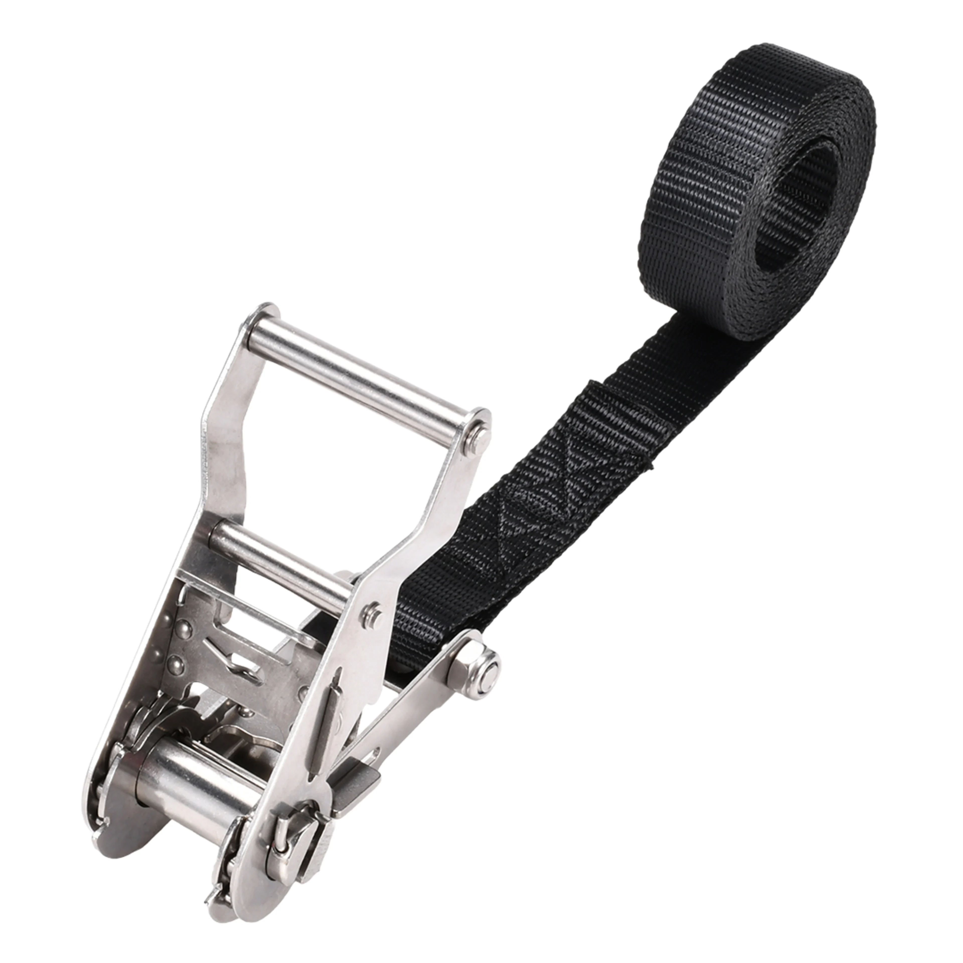 27mm 304 Stainless Steel Short Wide Handle Ratchet Strap with Double J-Hook - 1200kg BS