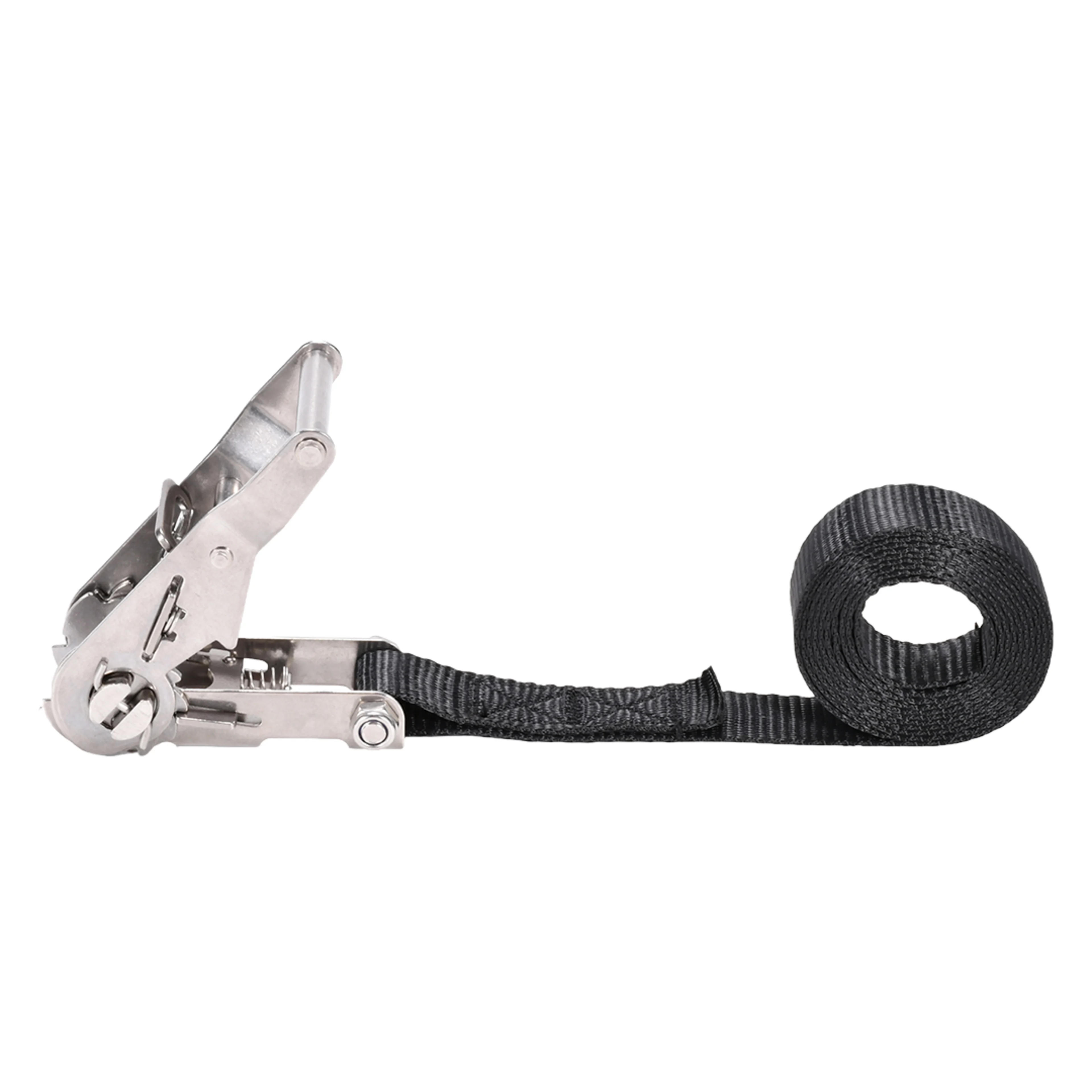 1-1/16" 304 Stainless Steel Short Wide Handle Ratchet Strap with Double J-Hook - 2645 lbs. BS