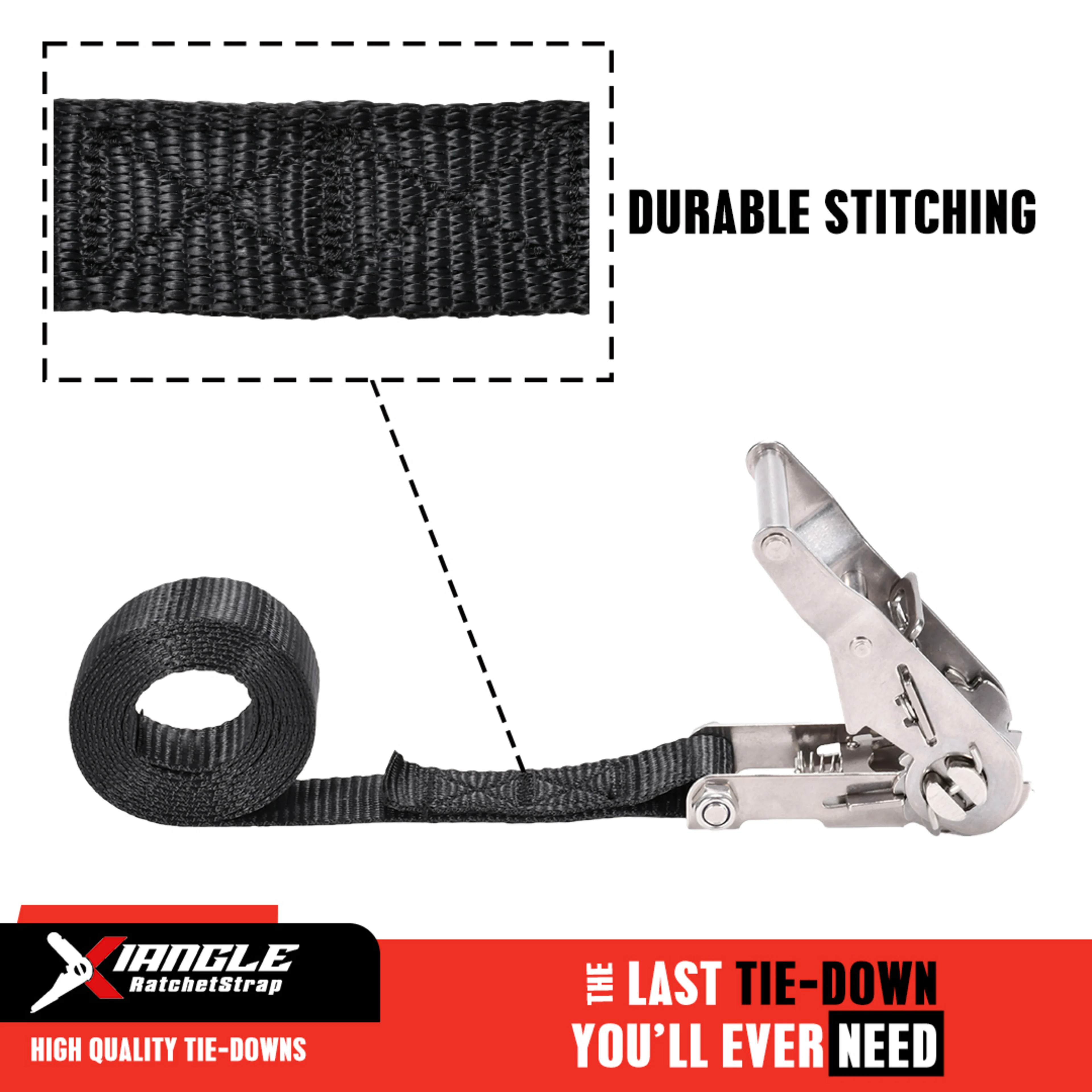 1-1/16" 304 Stainless Steel Short Wide Handle Ratchet Strap with Double J-Hook - 2645 lbs. BS