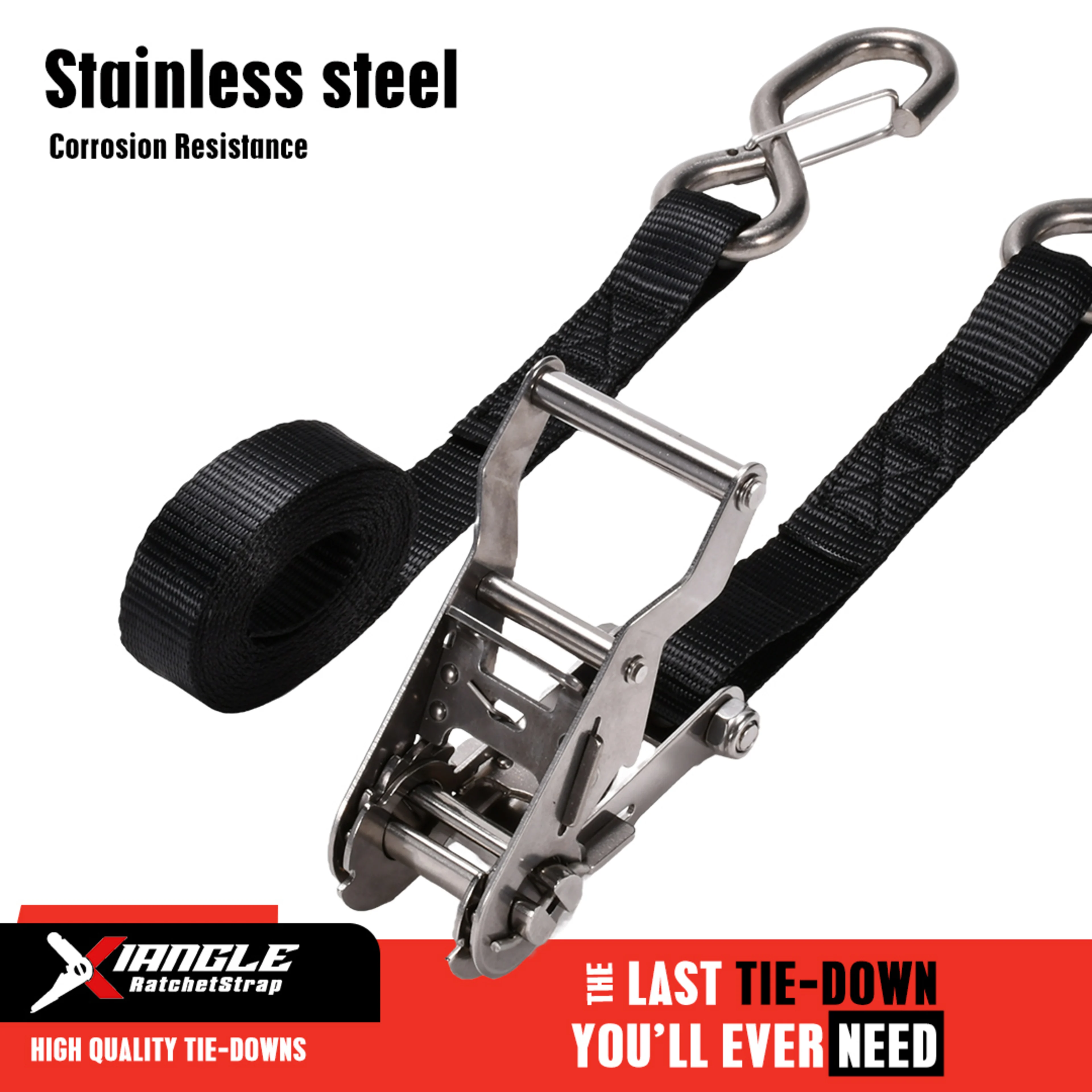 Cinta de Trinquete de 27mm en Acero Inoxidable 304 con Gancho S con Seguro - 800kg