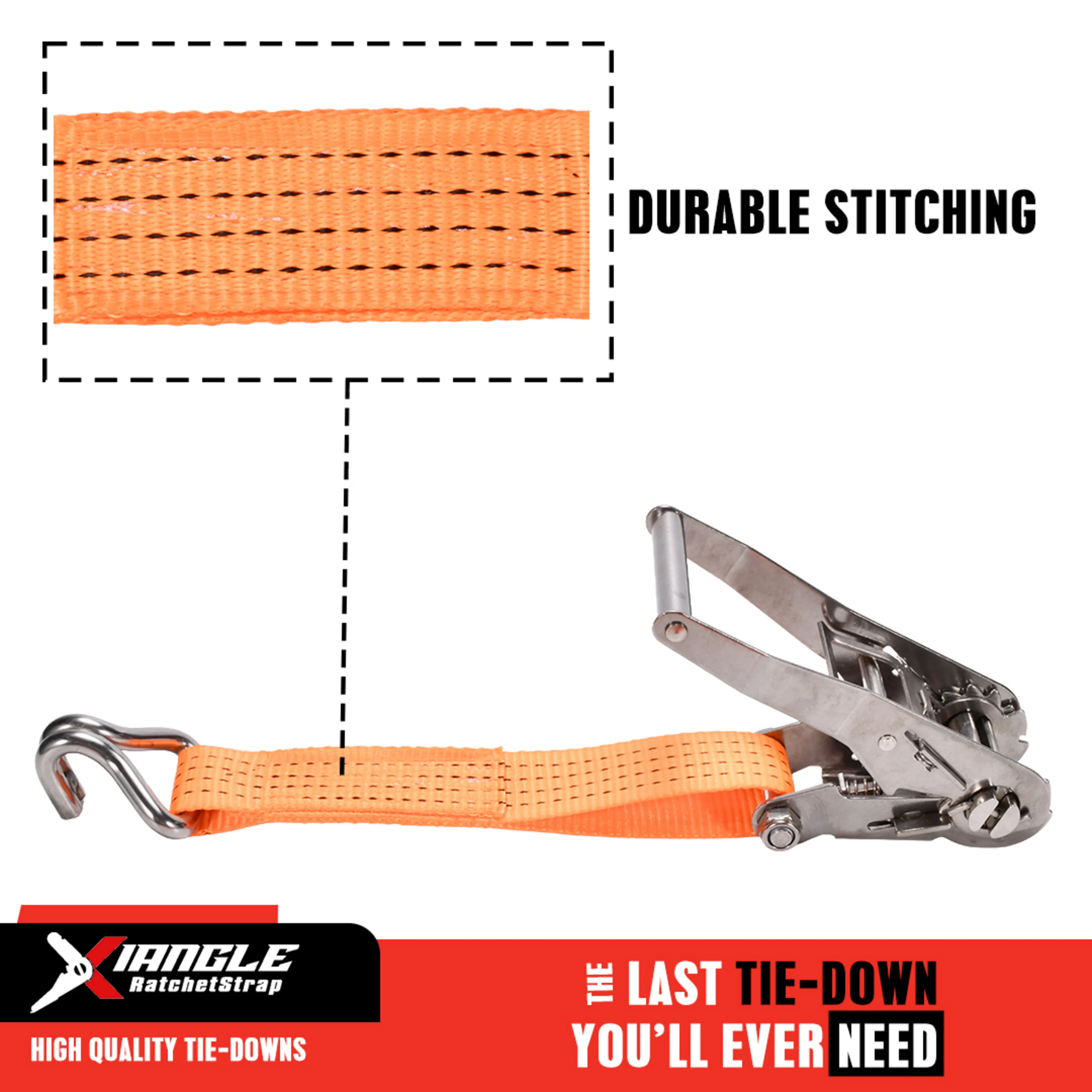 Cinta de Trinquete de 50mm en Acero Inoxidable 304 con Gancho Doble J - 3000kg