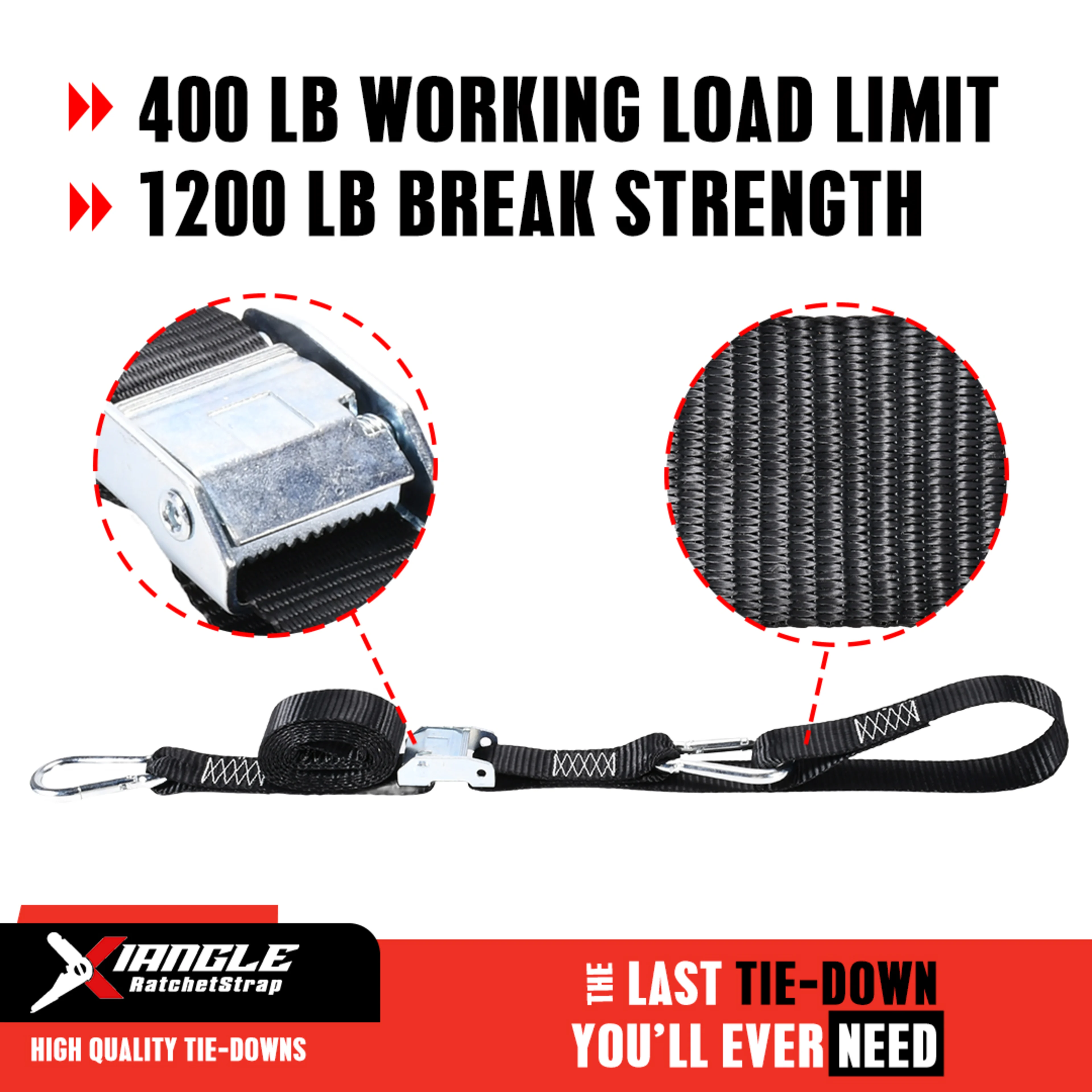 Correa de amarre para motocicleta 38mm con hebilla de leva y mosquetón M10