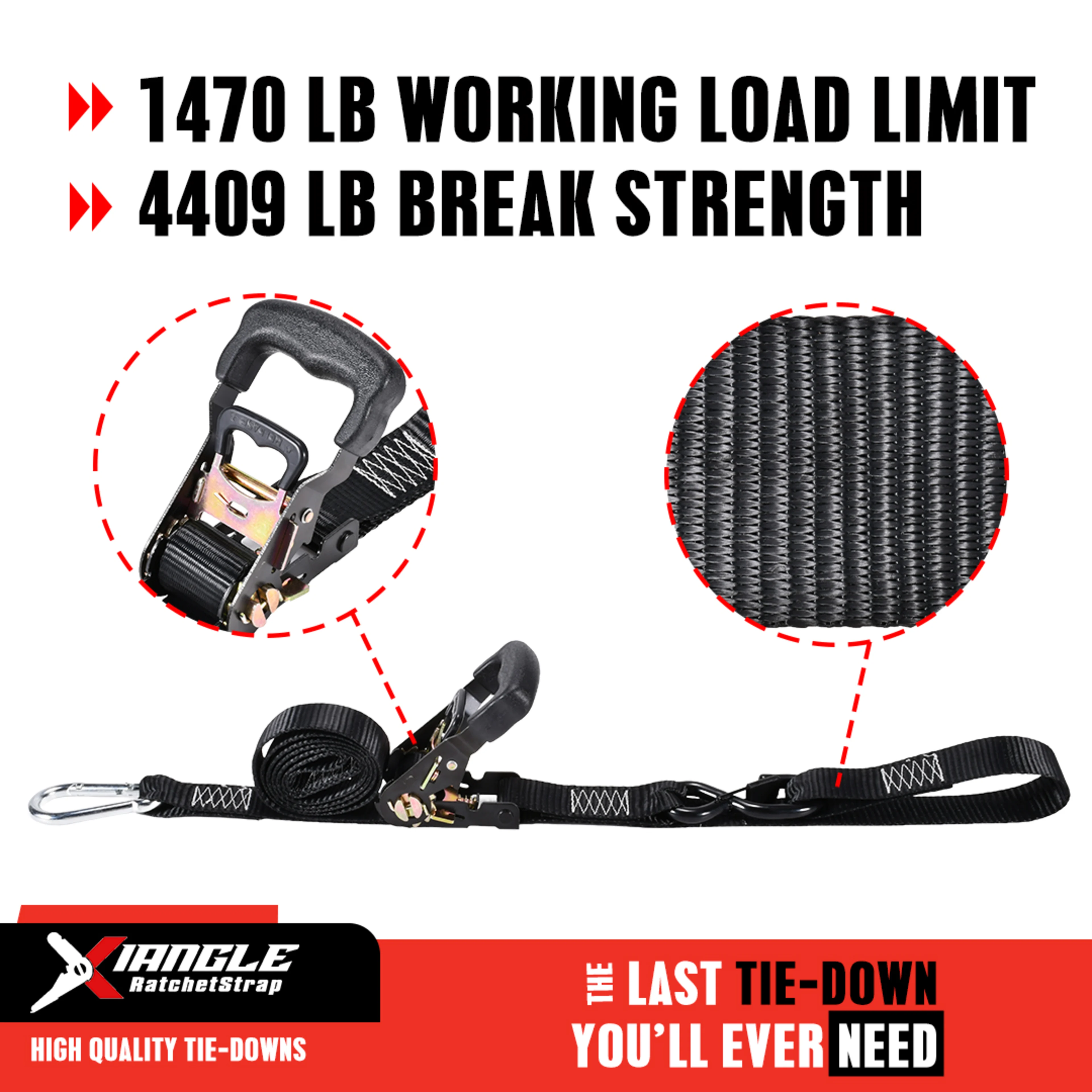 Correa de carraca para motocicleta 38mm con mosquetón M12