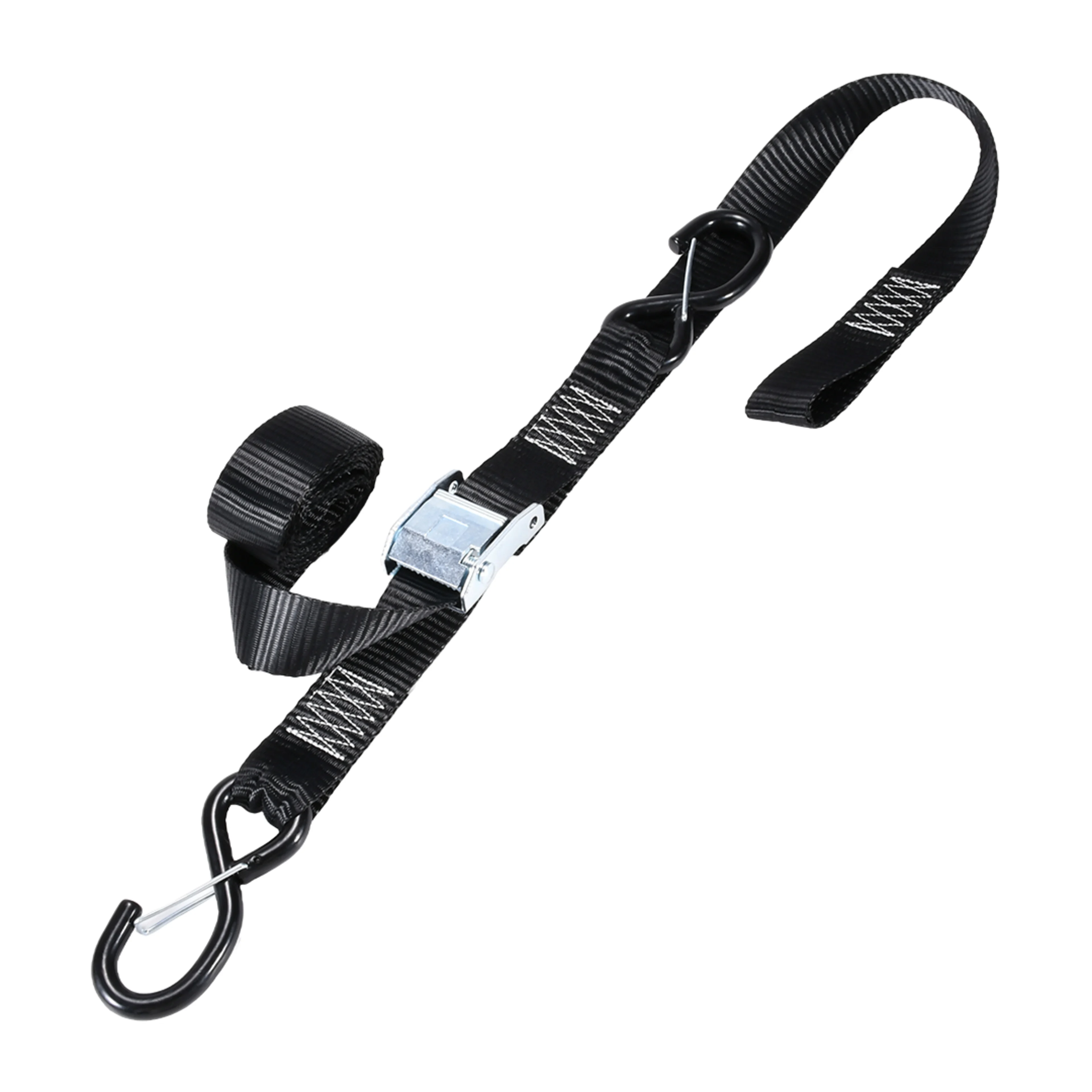 38mm Cam Buckle Motorcycle Tie Downs with Spring Loaded S-Hook, 1200lbs. BS