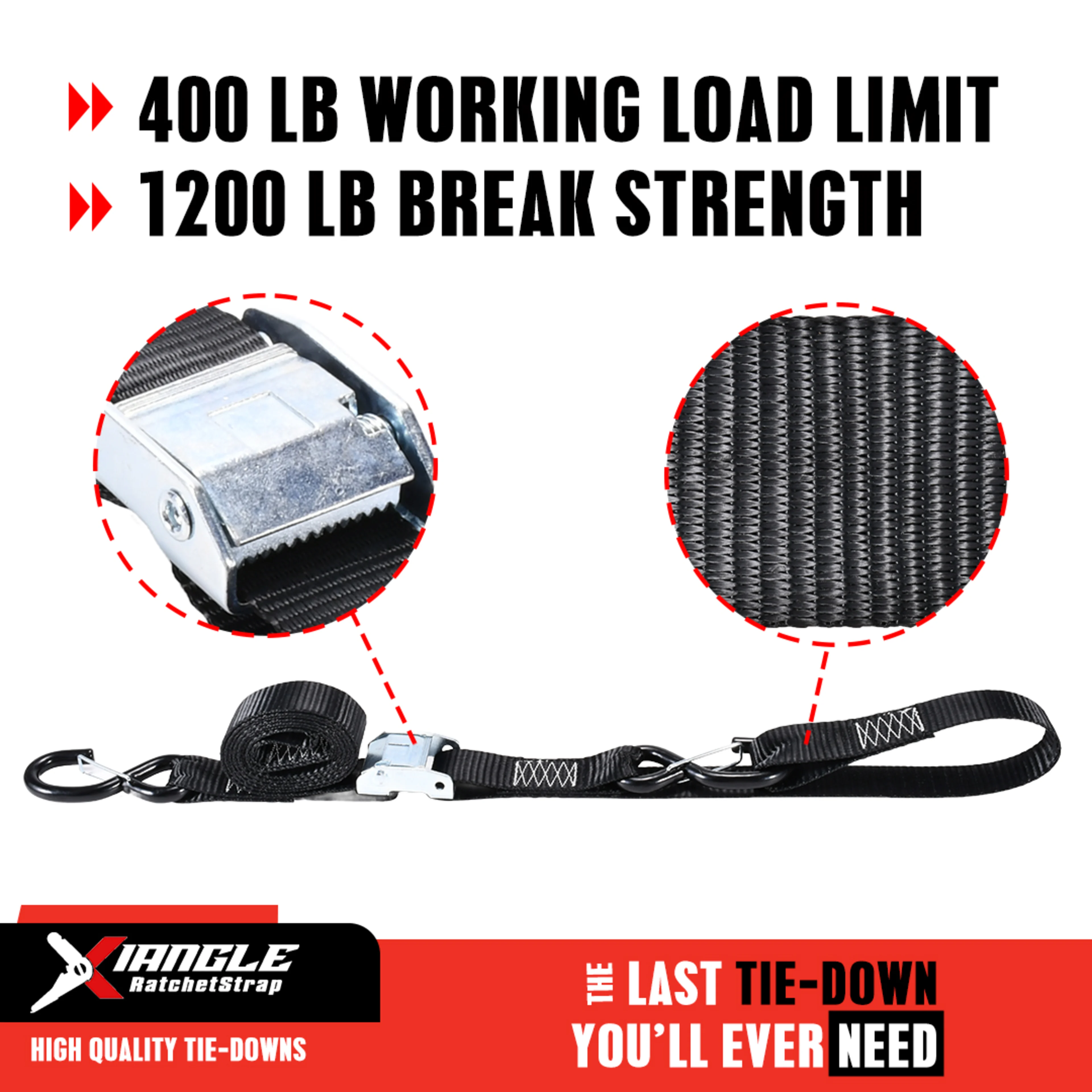 Correa Moto Hebilla de Leva 38mm con Gancho S con Resorte, 1200lbs. BS