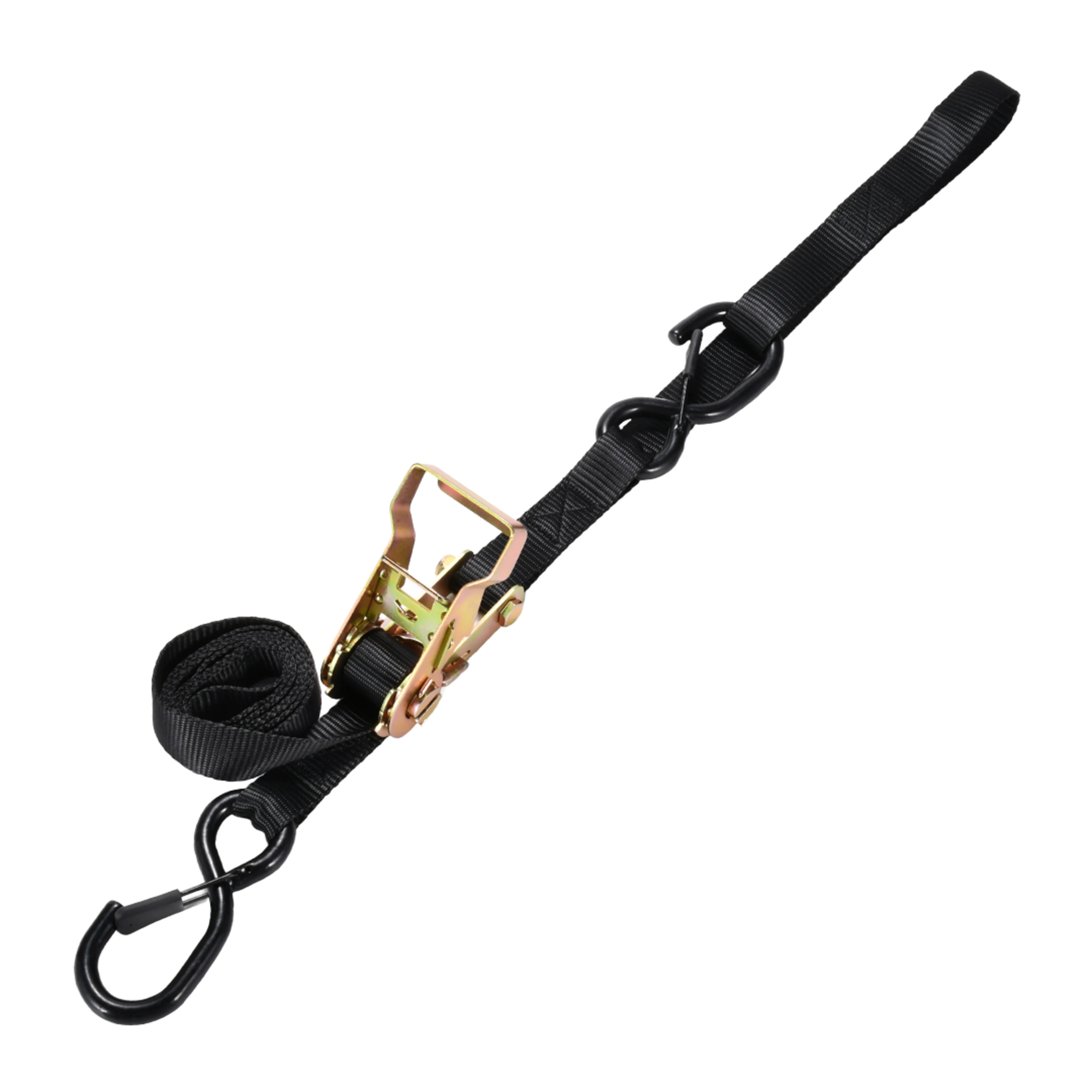25mm Ratchet Motorbike Tie Downs with Spring Loaded S-Hook - 1500 kg BS