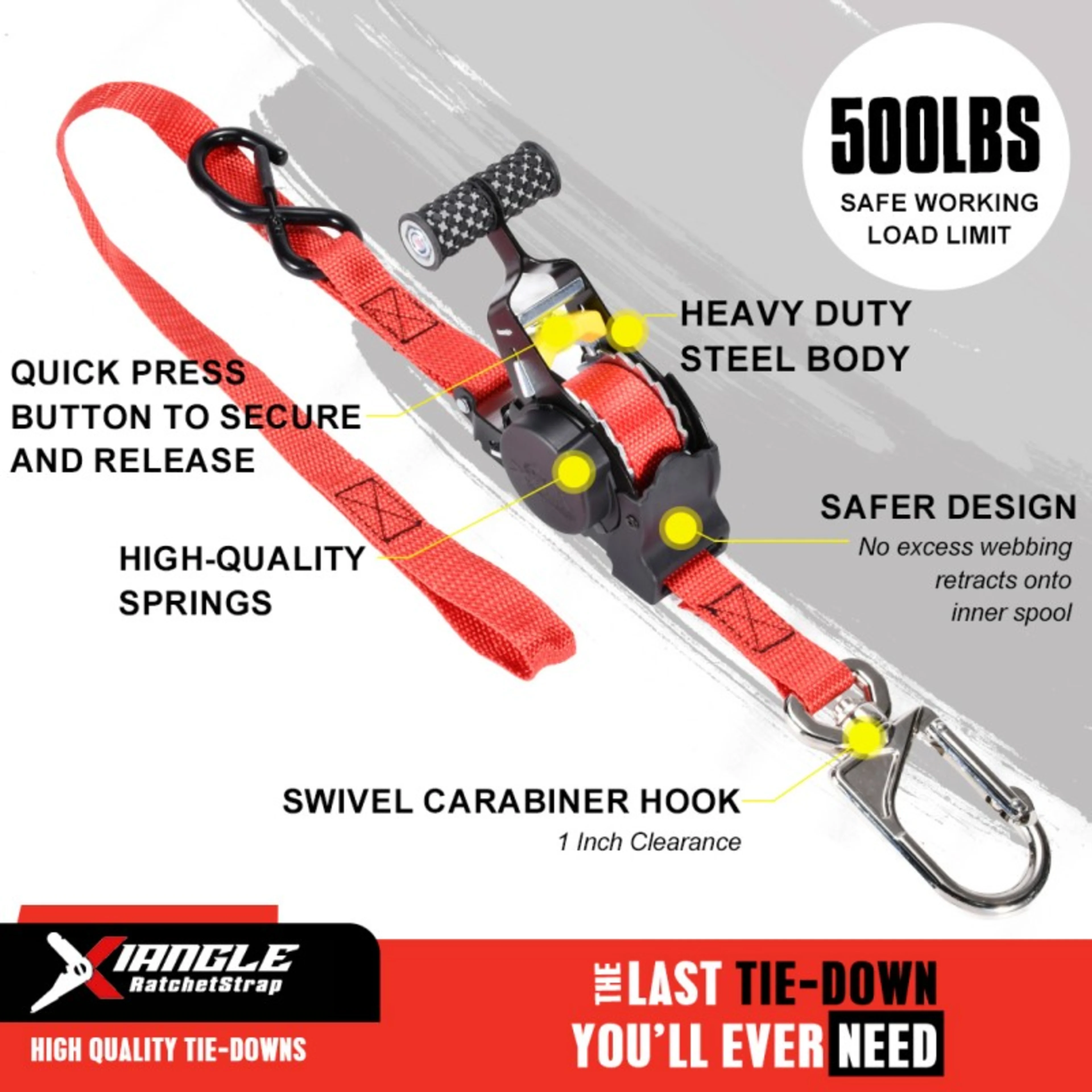 Abrazadera Retráctil para Motocicleta 25mm con Mosquetón Giratorio, 680kg. BS