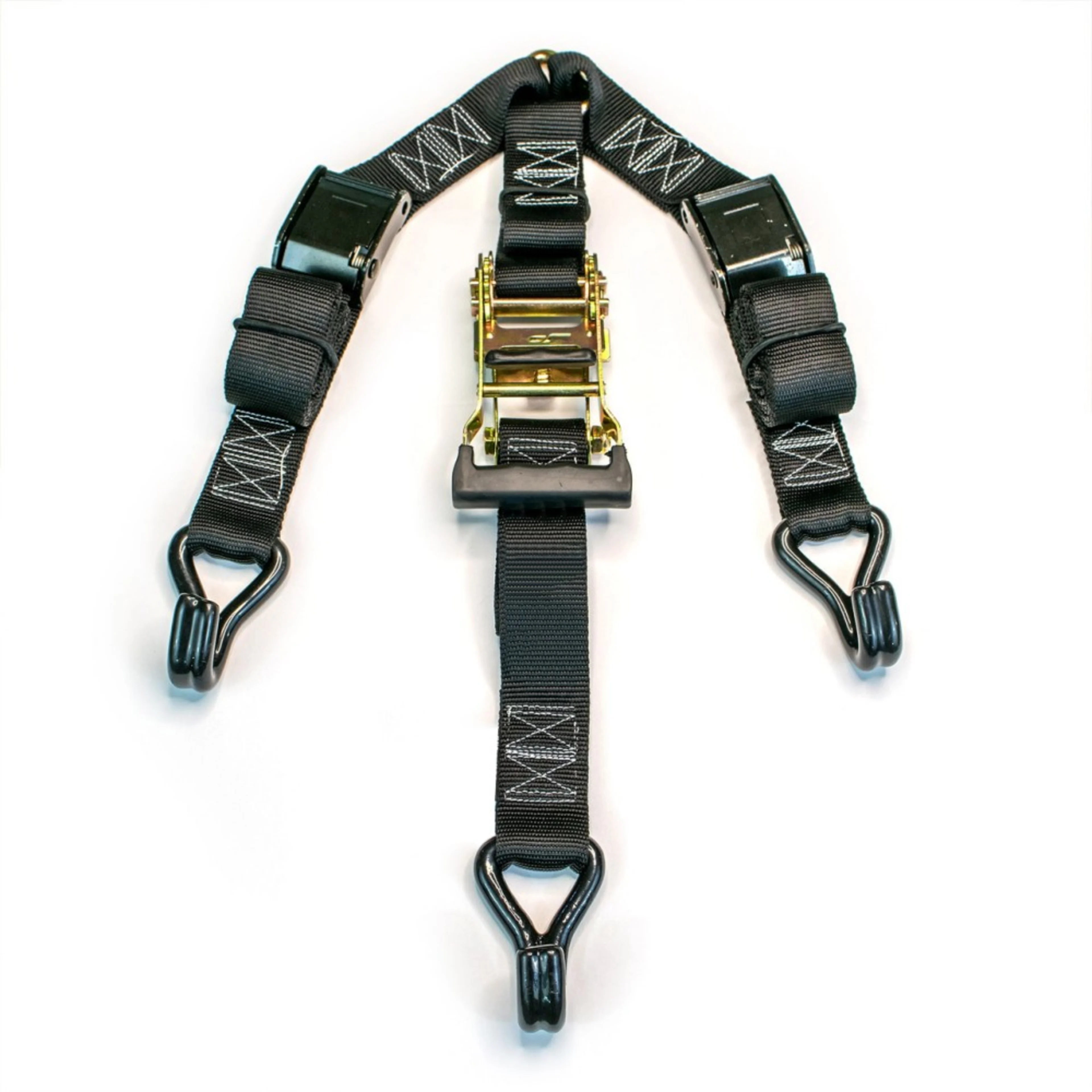 Sangle Y d’arrimage pour roue de secours 3 points 38 mm avec crochets griffes et anneau D flottant