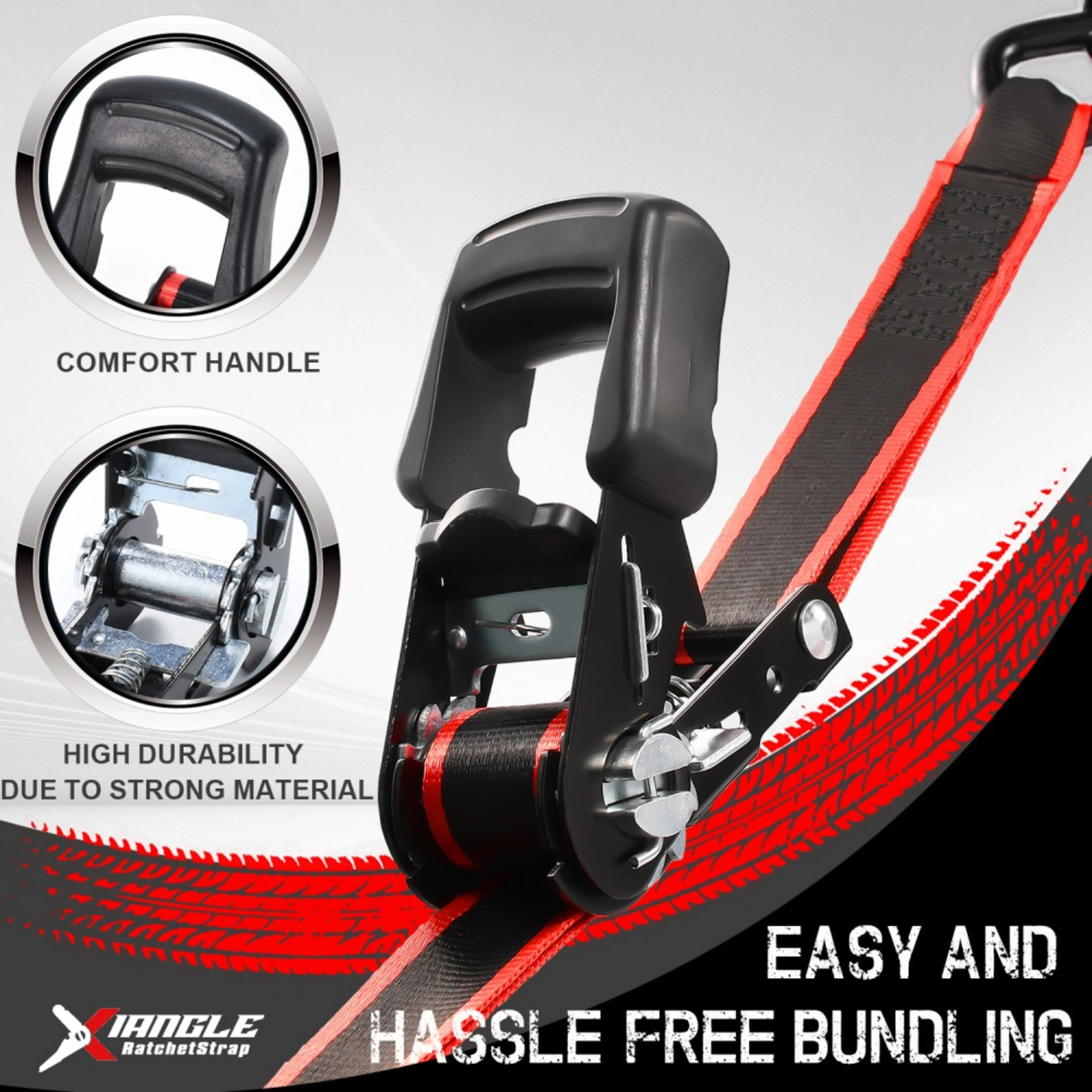 32mm Ratschen-Zurrgurt mit Gummigriff und Feder-S-Haken - 1500 kg SF